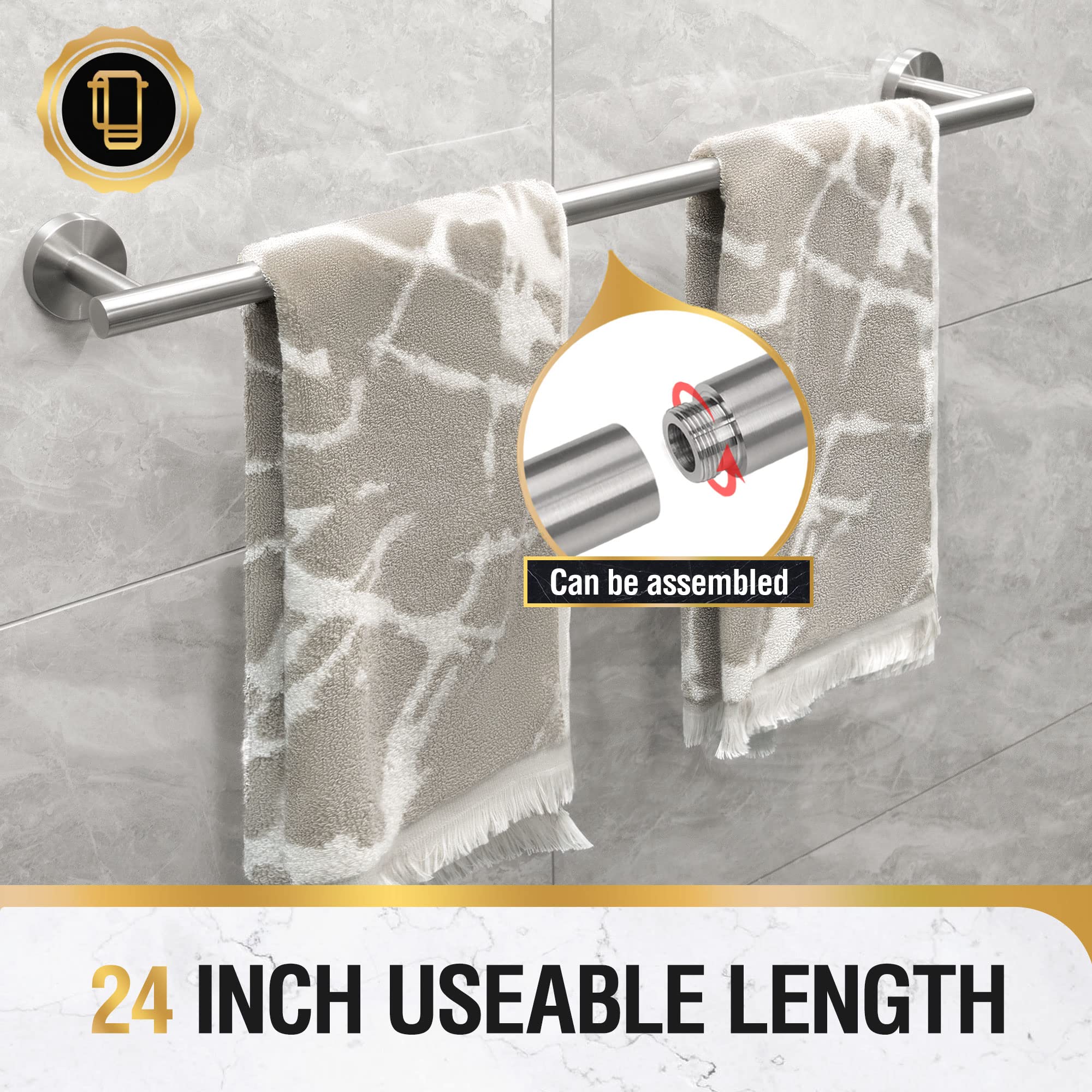HITSLAM 25.7 Inch Brushed Nickel Towel Bar - Premium SUS304 Stainless Steel Bathroom Towel Rack - Wall Mounted Modern Bath Towel Holder with Hardware - Perfect for Bathroom, Spa, and Home Decor