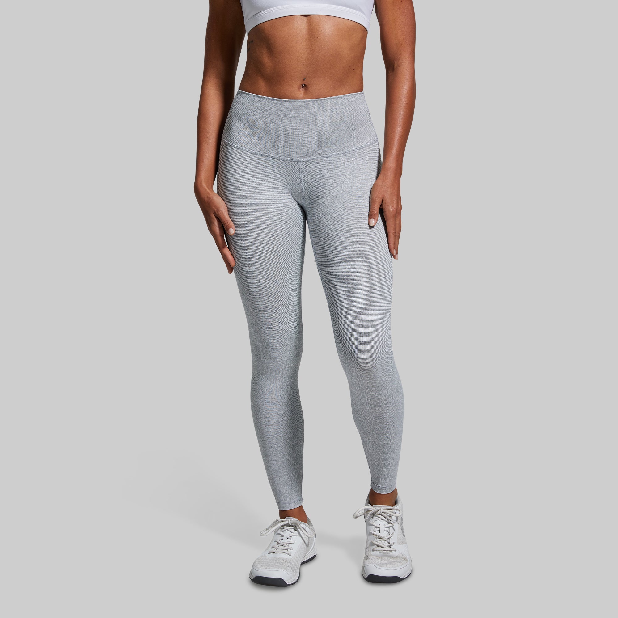 Premium High-Waisted Yoga Leggings for Women - Heather White - Soft Breathable Workout Pants for Running, Gym & Lounge Wear