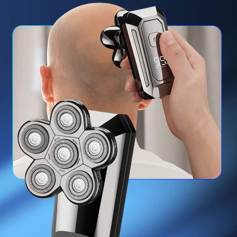 Rechargeable Electric Head Shaver for Bald Men - Powerful Cordless Bald Shaving Machine & Facial Grooming Trimmer for Smooth Head & Beard Shaving (Silver) - Perfect for Travel, Home Use & Professional Barbers