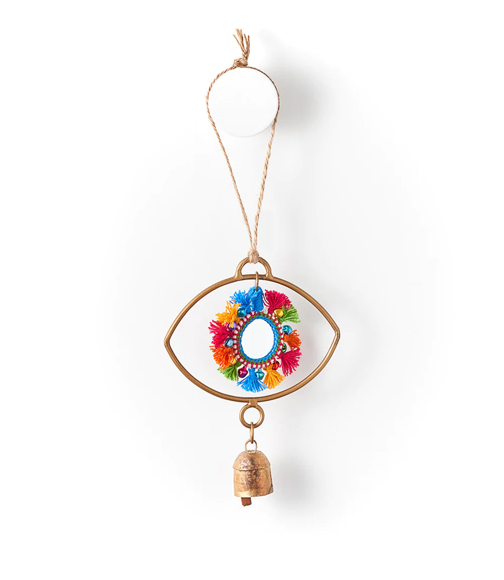 Evil Eye Wind Spinner Bell Chime - Outdoor Garden Decor, Hanging Wind Chime for Patio, Porch & Yard - Spiritual Protection & Good Luck Charm for Home & Backyard