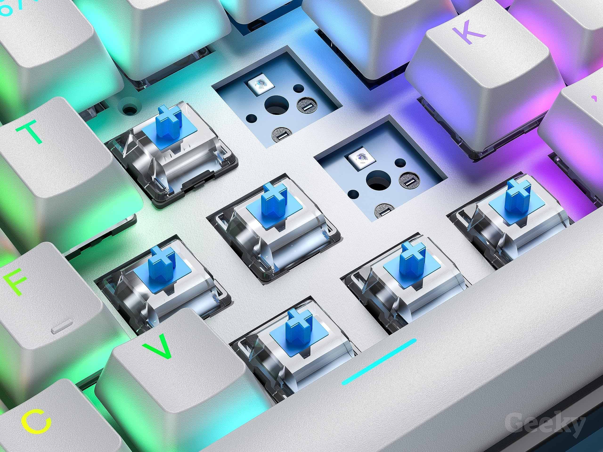 Geeky GK61 60% Hot Swappable Mechanical Gaming Keyboard - 61 Key RGB Backlit with ANSI US Layout (White, Blue Switch) for PC & Mac Gamers | Perfect for Esports, Coding & Office Work