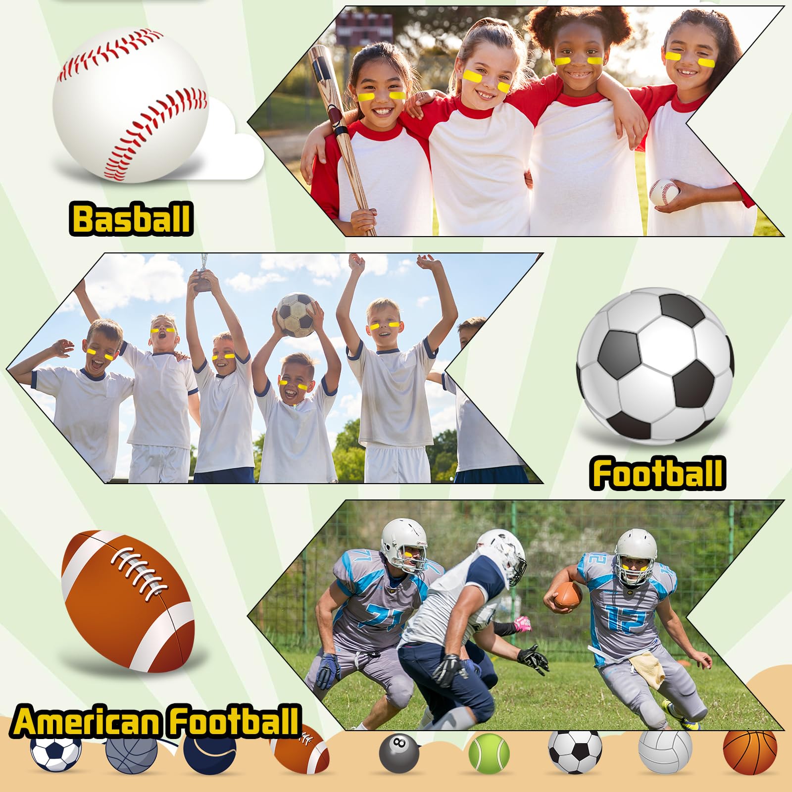 160-Piece Sports Eye Stickers for Kids - Football, Softball, Baseball, Lacrosse Face Decals with 2 Pencils - Perfect for Game Day, Team Parties, and Sports Fan Events - Great for Cheering, Costumes, and School Spirit Activities