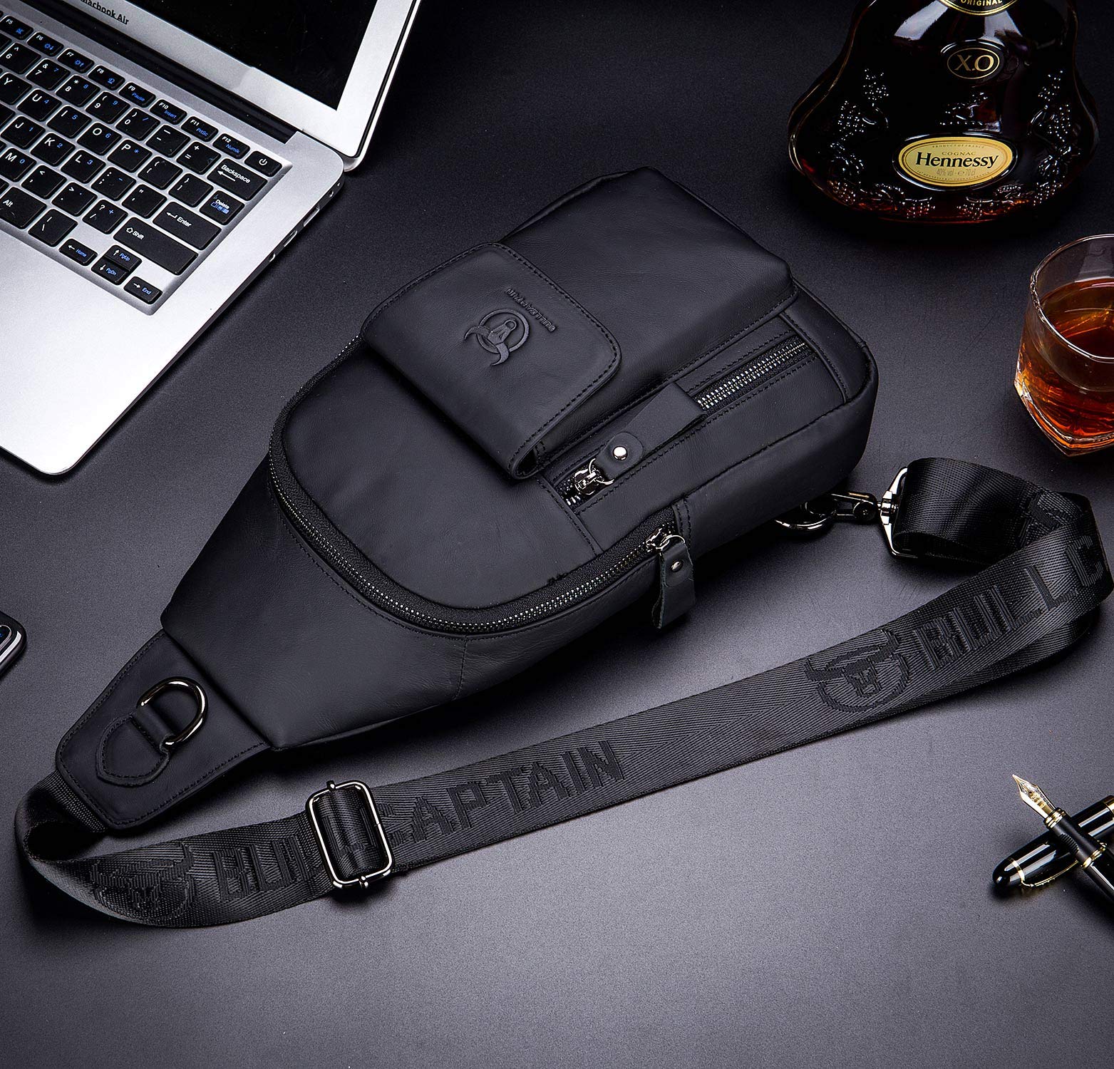 BULLCAPTAIN Men's Genuine Leather Crossbody Bag - Stylish Shoulder Sling Bag for Travel, Hiking & Everyday Use - Durable Casual Chest Bag & Daypack for Work, Commuting & Outdoor Adventures
