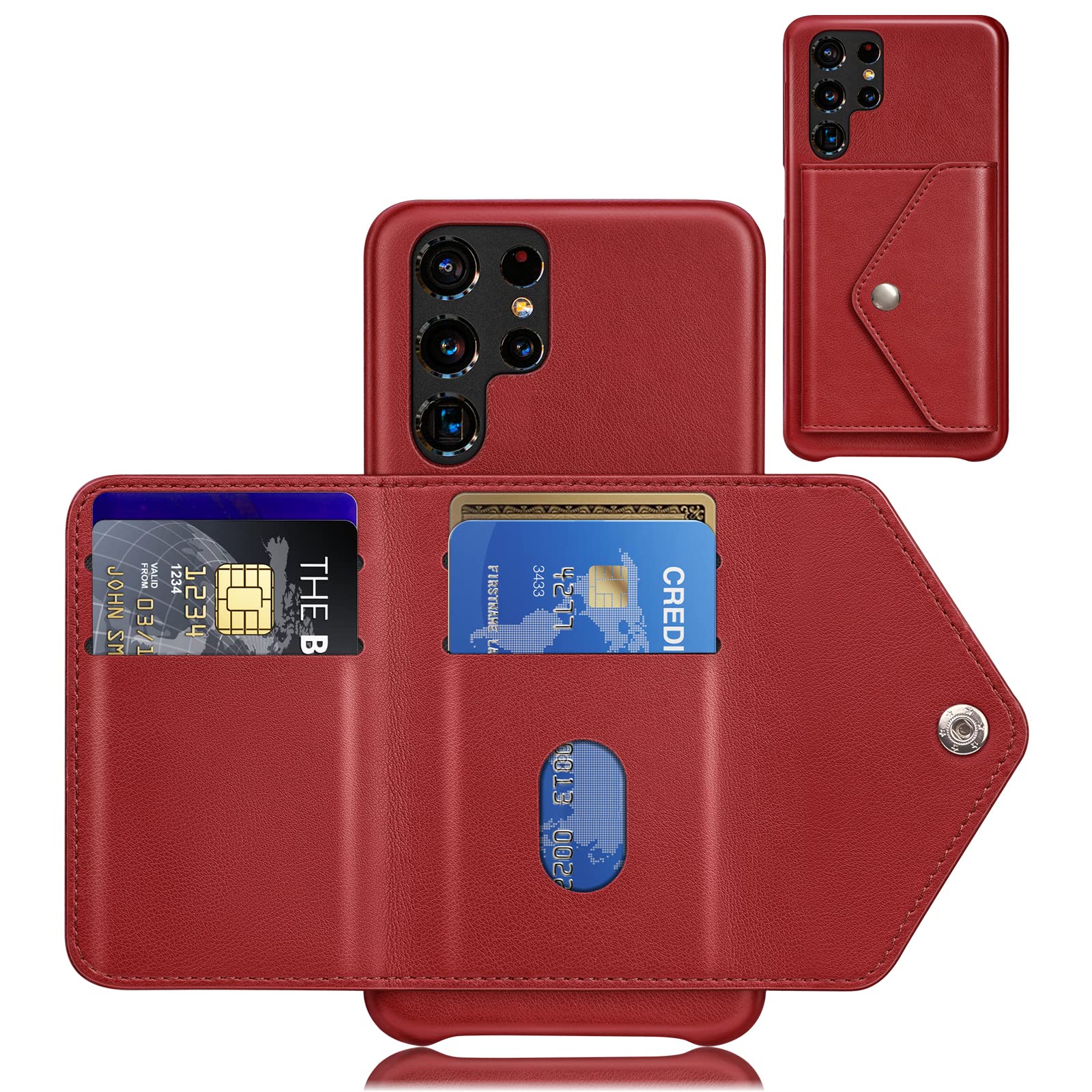 Samsung Galaxy S22 Ultra Wallet Case with Credit Card Holder - PU Leather Flip Folio Book Cover for Men & Women (Red) | Perfect for Business, Travel & Everyday Use