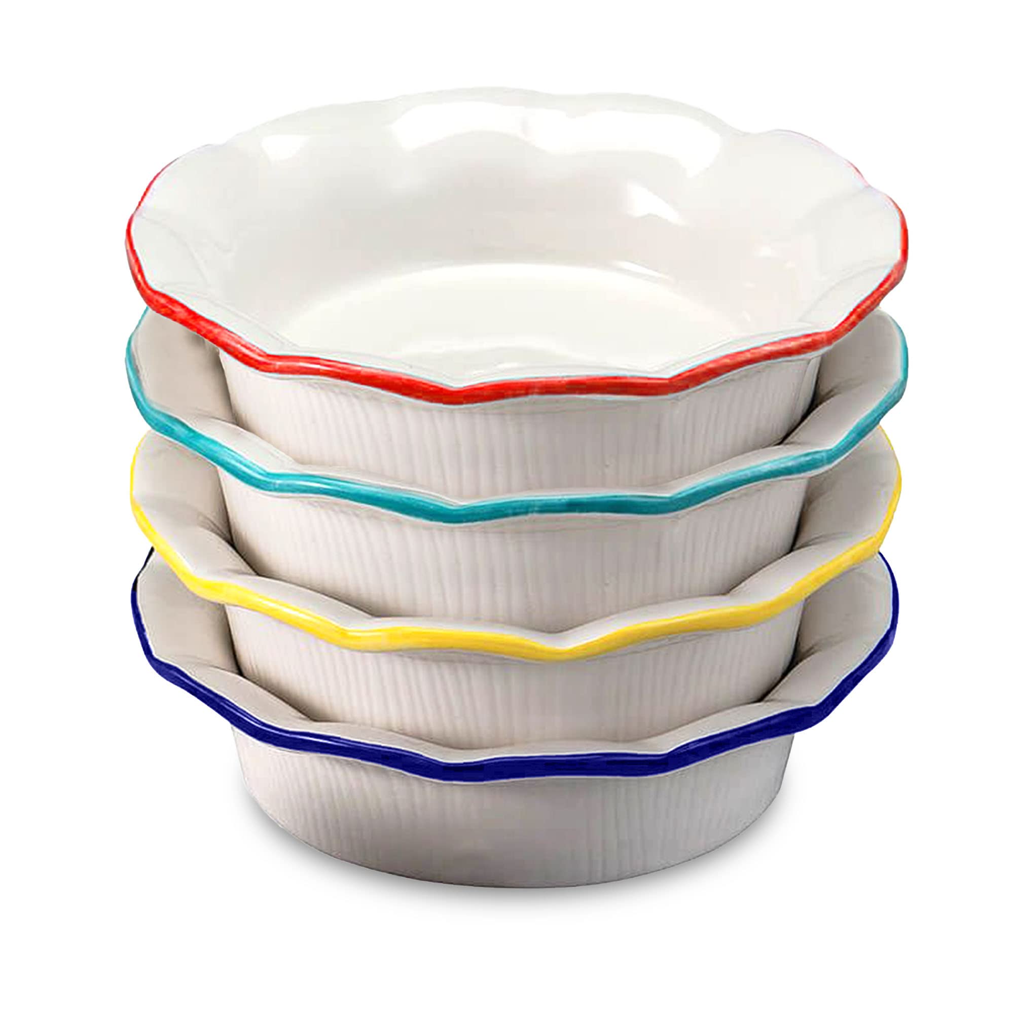 Aunt Shannon's Kitchen Ceramic Mini Pie Pans - Set of 4 (5.5 Inch) with Classic Fluted Rims - Perfect for Pot Pies, Quiches, Tarts, Puddings & Sauces - Ideal for Baking, Cooking & Serving at Home, Parties & Holidays