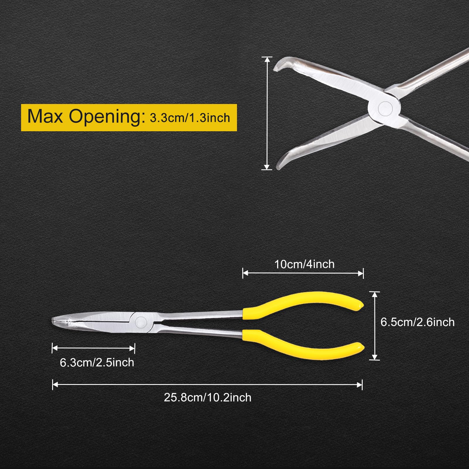 11-Inch Long Reach Bent Nose Pliers with Serrated Jaws - 90 Degree Angled Needle Nose Pliers for Hard to Reach Narrow Spaces & Limited Clearance Areas - Perfect for Electronics Repair, Jewelry Making, and Automotive Work