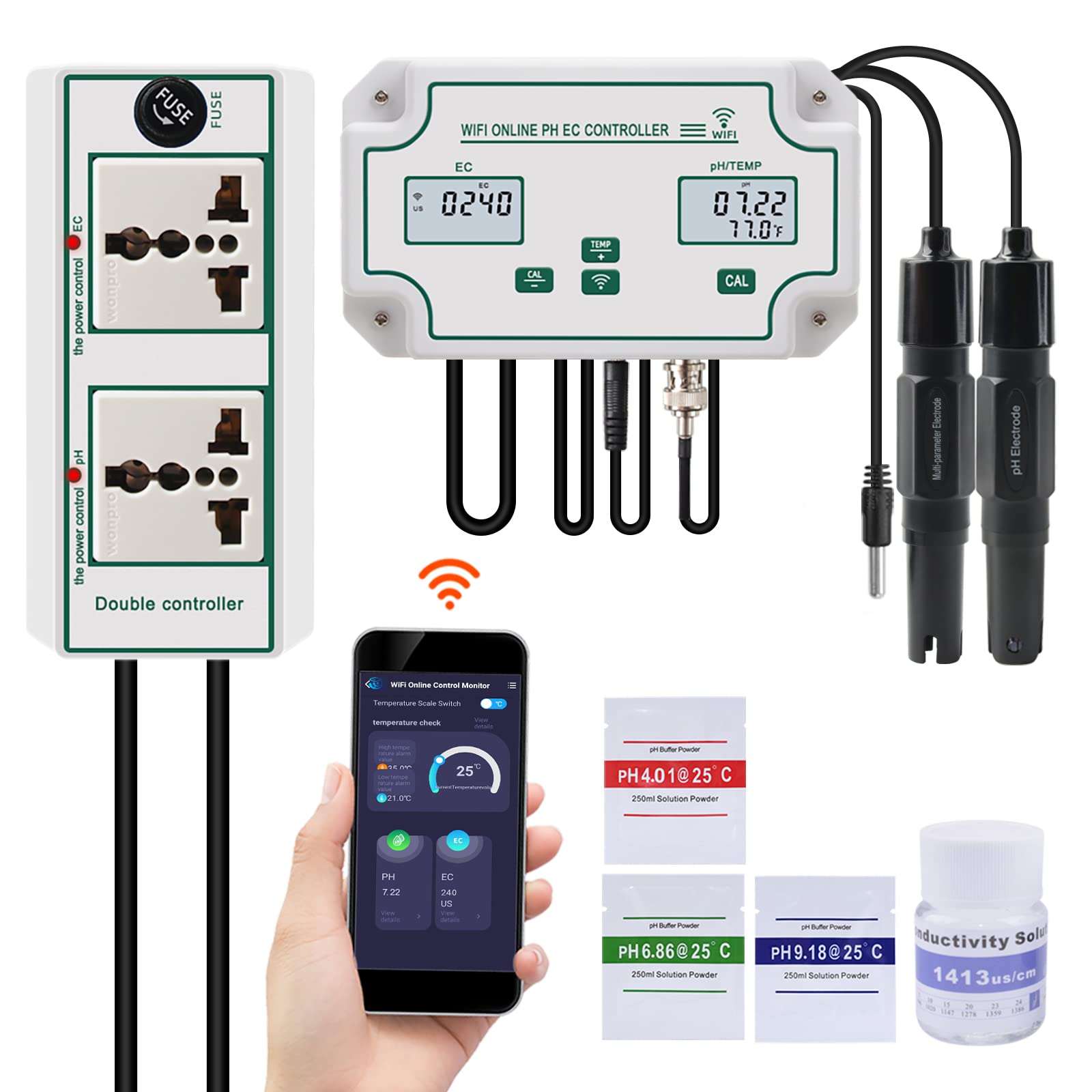 WiFi pH EC Monitor for Hydroponics - APP Data Logger for Indoor Garden Water Tank