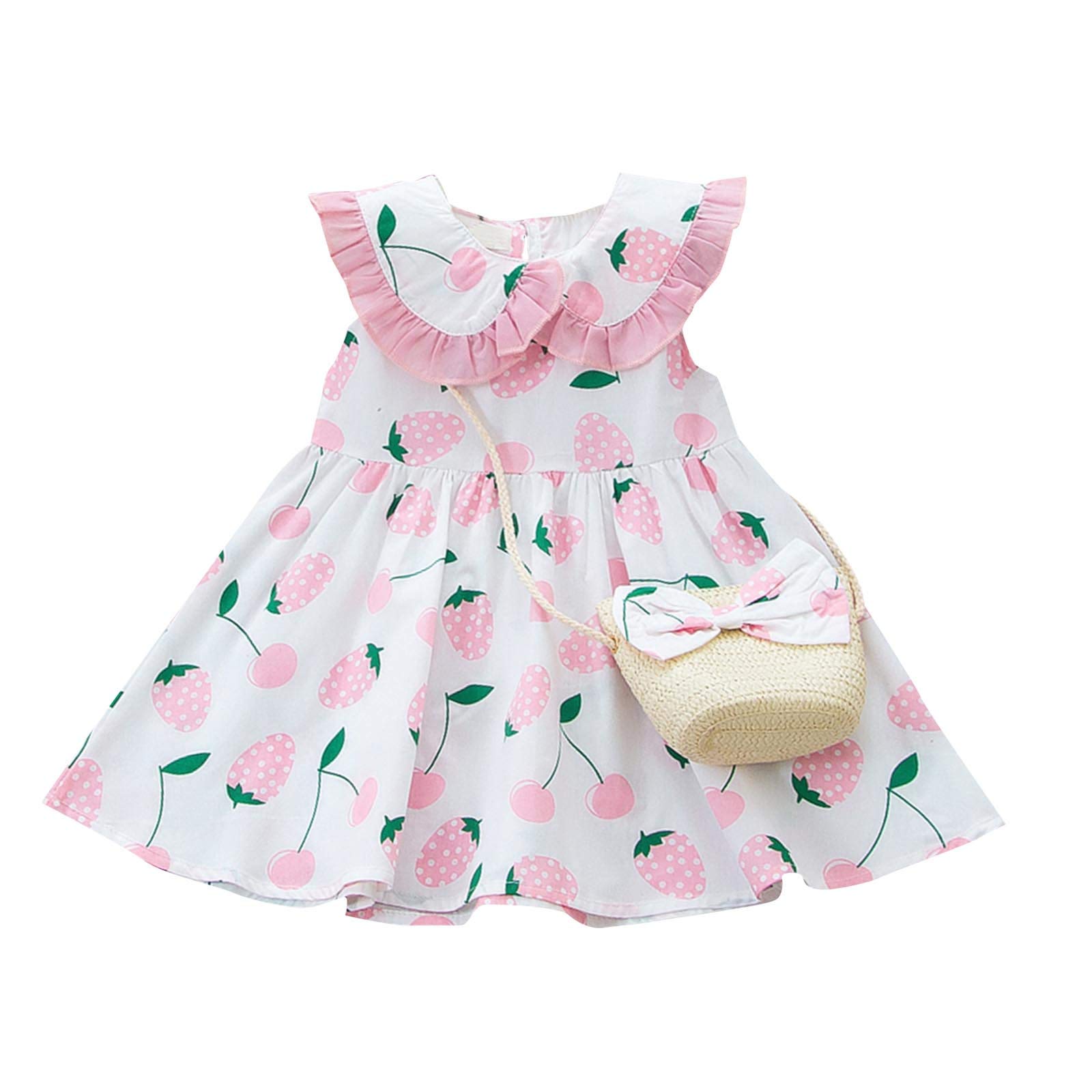 Adorable Strawberry Print Toddler Easter Dress Set with Princess Bag - Cute Casual Outfit for Baby Girls - Perfect for Easter Celebrations, Spring Parties & Family Photos