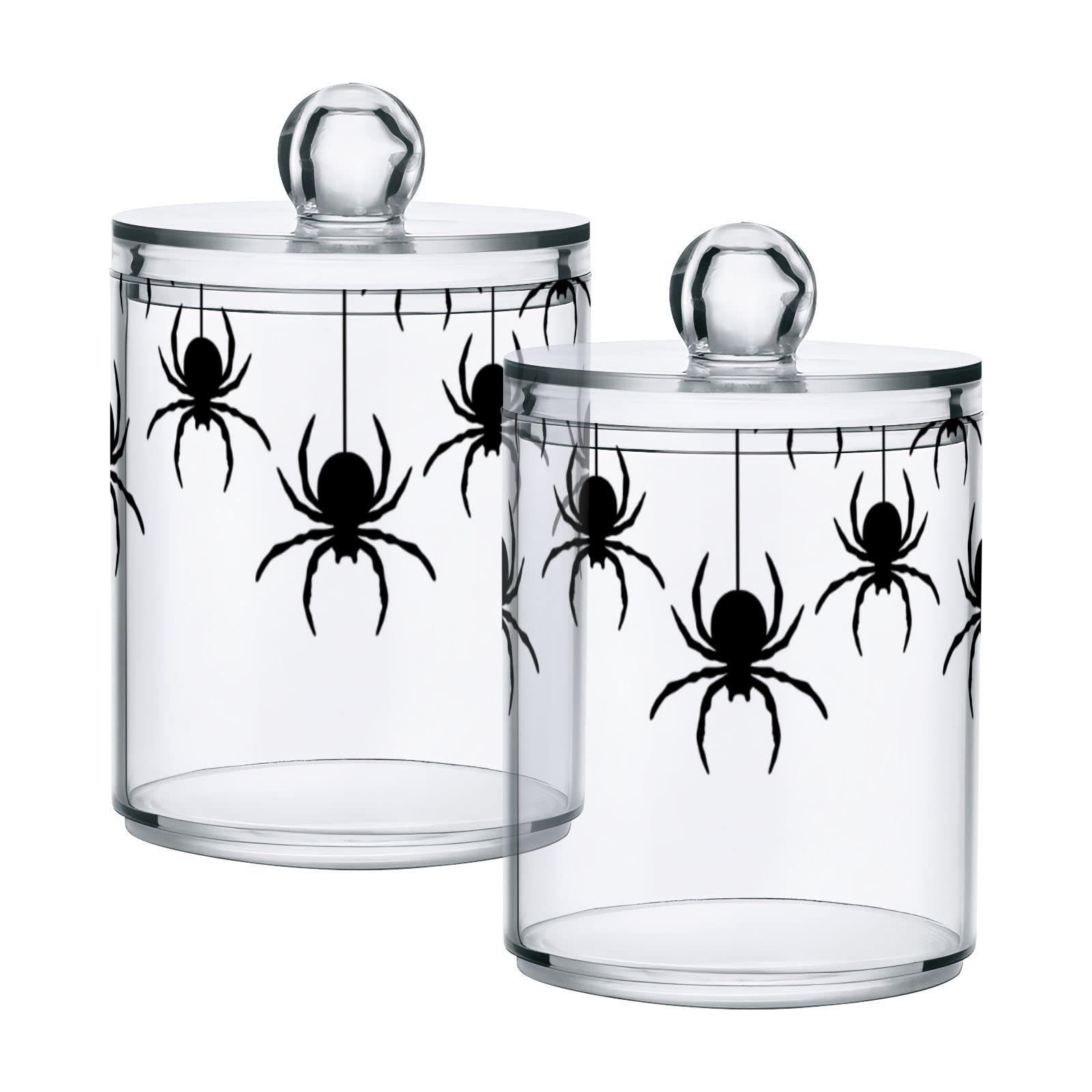 4-Pack Black Spider Web Design White Plastic Storage Jars with Lids - 10oz Translucent Food Containers for Cotton Swabs, Tea, Cookies - Perfect for Halloween Decor, Kitchen Organization & Pantry Storage