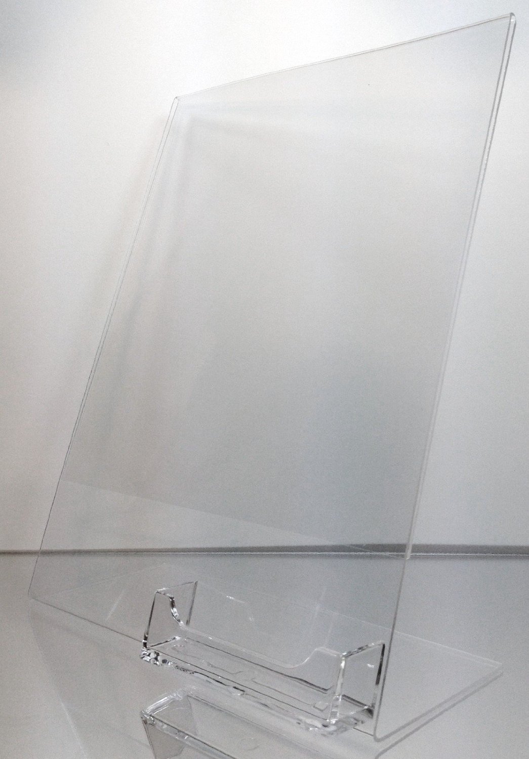 50-Pack Clear Acrylic 8.5 x 11 Slanted Sign Holders with Business Card Slot - Perfect for Retail Displays, Restaurant Menus, and Trade Show Presentations