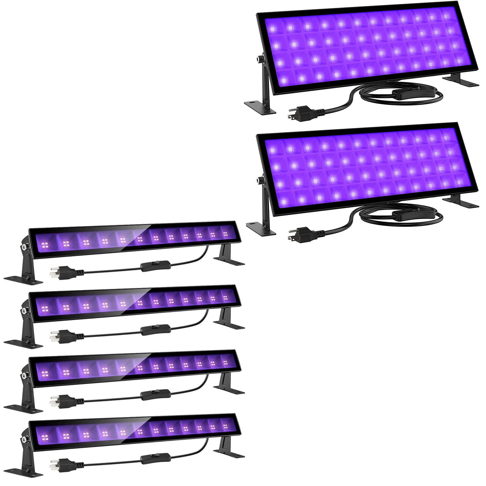 Onforu 2 Pack 96W & 4 Pack 24W LED Black Light Bars with Plug & Switch - IP66 Waterproof UV Blacklight for Body Paint, Fluorescent Posters, Stage Lighting, Birthday & Wedding Parties - Perfect for Glow Parties, Neon Decor & UV Reactive Art