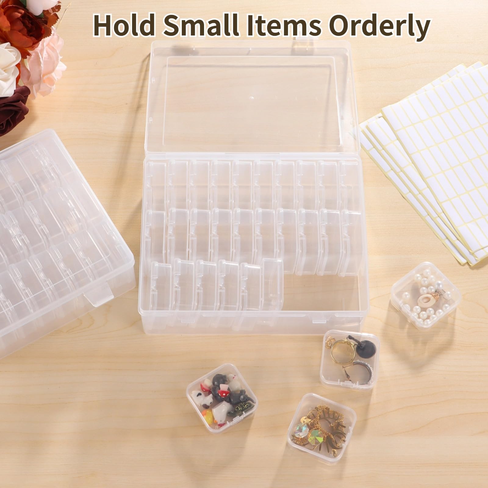 Homaisson 120-Piece Small Clear Plastic Bead Storage Containers with 4 Craft Boxes & 336 Labels - Organizer for Jewelry Making, Bracelets, Beading, Nails, Screws, Seeds & Small Parts - Perfect for DIY Crafts, Home & Office Organization