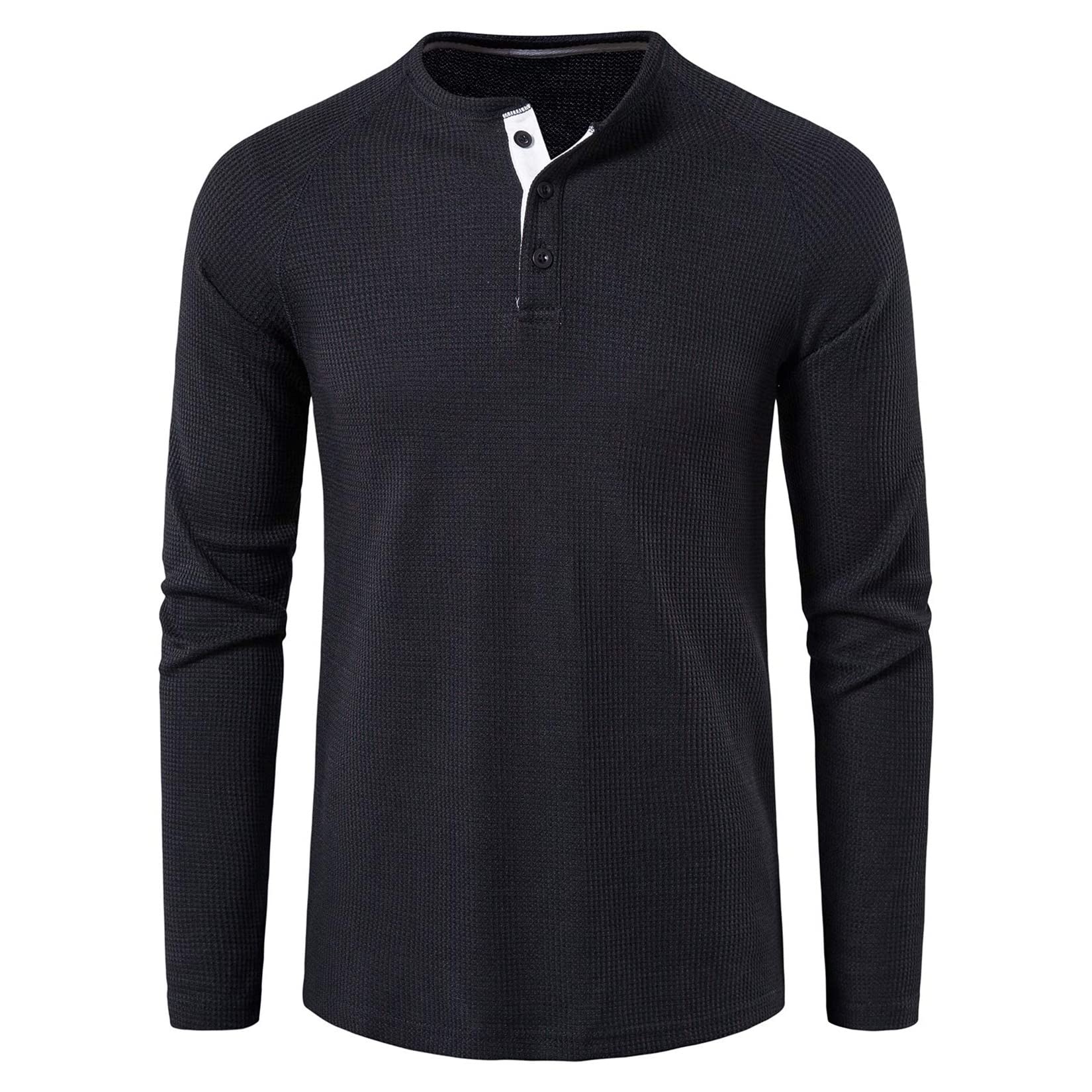 Lu's Chic Men's Long Sleeve Henley Waffle Knit T-Shirt - Casual Slim Fit Lightweight Shirt for Everyday Wear, Work & Outdoor Activities