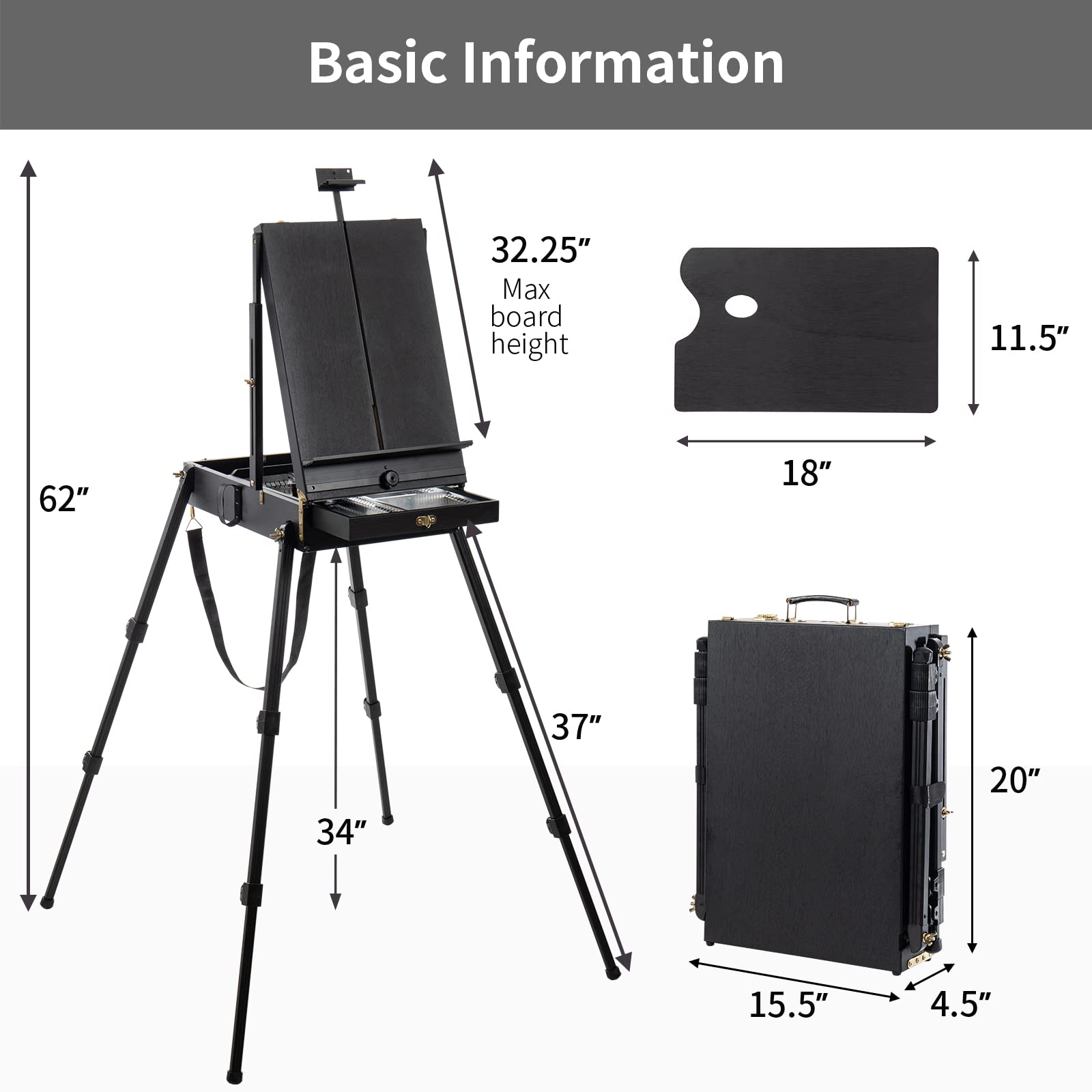 Falling in Art 4-Leg French Easel - Portable Plein Air Painting Studio Stand with Large Storage Drawer | Full-Size Sketchbox Travel Easel for Artists | Perfect for Outdoor Painting, Drawing & Artwork Display