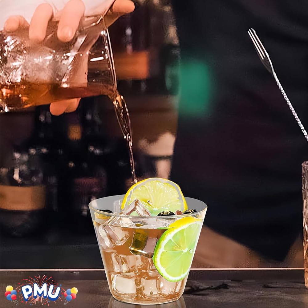 PMU 9 oz Clear Heavy Duty Plastic Tumblers - BPA Free Disposable Drinking Glasses for Parties, Events & Restaurants - Old Fashioned Cup Set (Pack of 600) - Perfect for Cocktails, Iced Coffee & Beverage Service