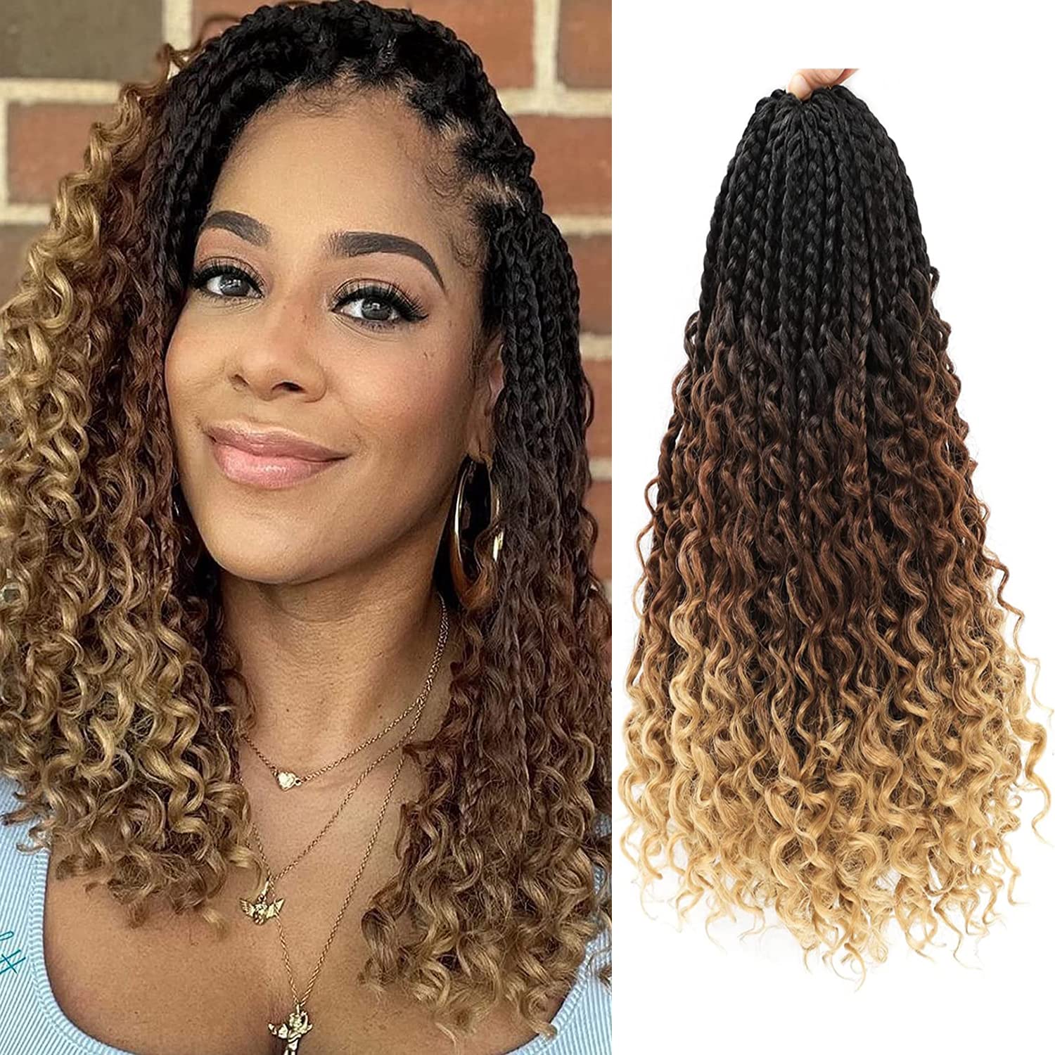 14 Inch Goddess Box Braids Crochet Hair - 8 Packs Boho Box Braids Synthetic Hair Extensions for Black Women | Perfect for Protective Styling, Everyday Wear & Special Occasions