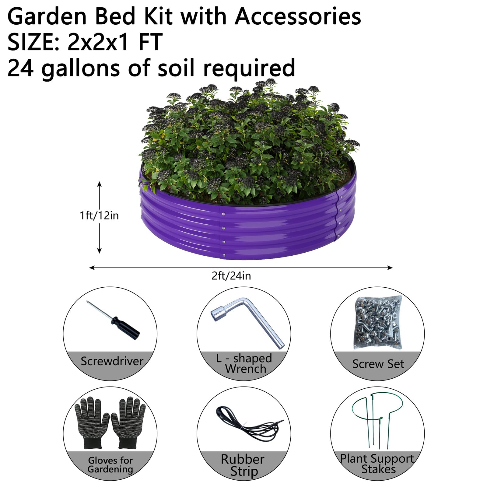 Galvanized Metal Raised Garden Bed Kit - 2x2x1ft Round Planter for Outdoor Gardening, Flowers & Plants | Durable Metal Fire Pit Ring for Patio, Yard & Backyard Decor