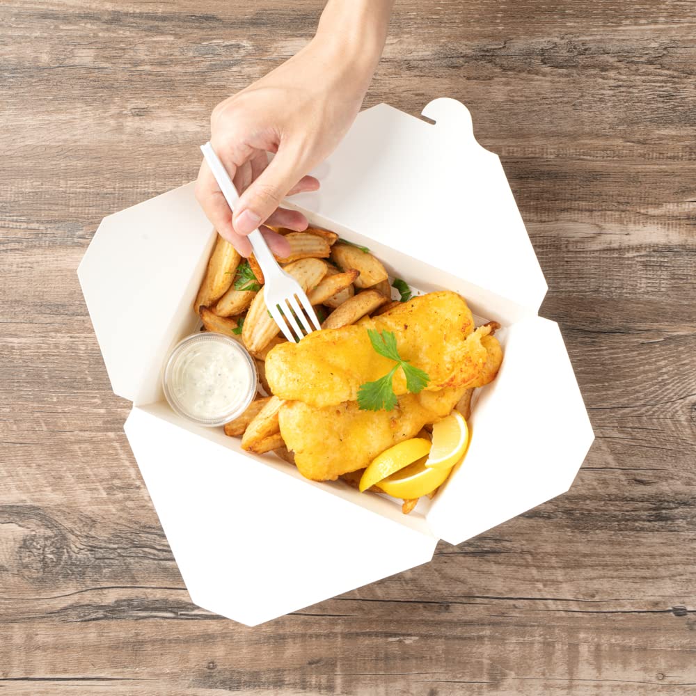 Restaurantware Bio Tek 8.5 x 6.3 x 2.5 Inch Eco-Friendly Food Containers - 200 Pack Durable Disposable Noodle Boxes | 17-Oz White Paper Takeout Containers for Restaurants, Catering, Picnics & Meal Prep | BPA-Free, Sustainable & Leak-Proof