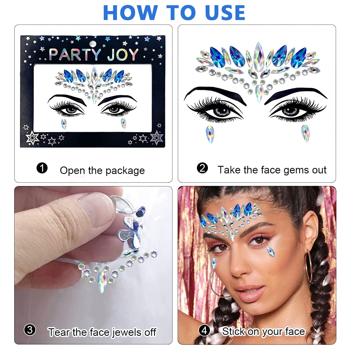 MAYCREATE® Rhinestone Face Gems - Self-Adhesive Face Jewelry Stickers for Women & Girls | Mermaid Tears Crystal Makeup Decor for Parties, Festivals, Raves & Cosplay (Blue) - Perfect for Halloween, Music Festivals and Special Events