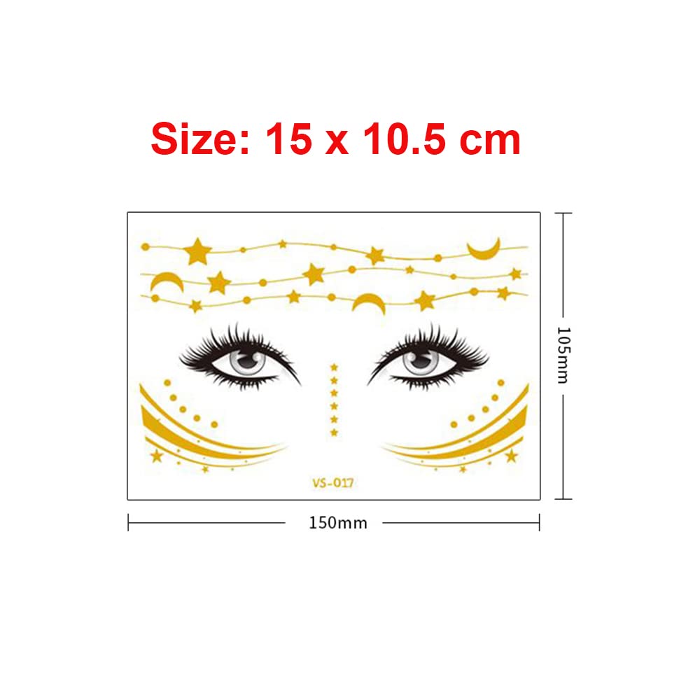Golden Round Face Temporary Tattoos - Easy to Apply & Remove, Natural Look, Long Lasting | Perfect for Festivals, Cosplay, Halloween & Costume Parties