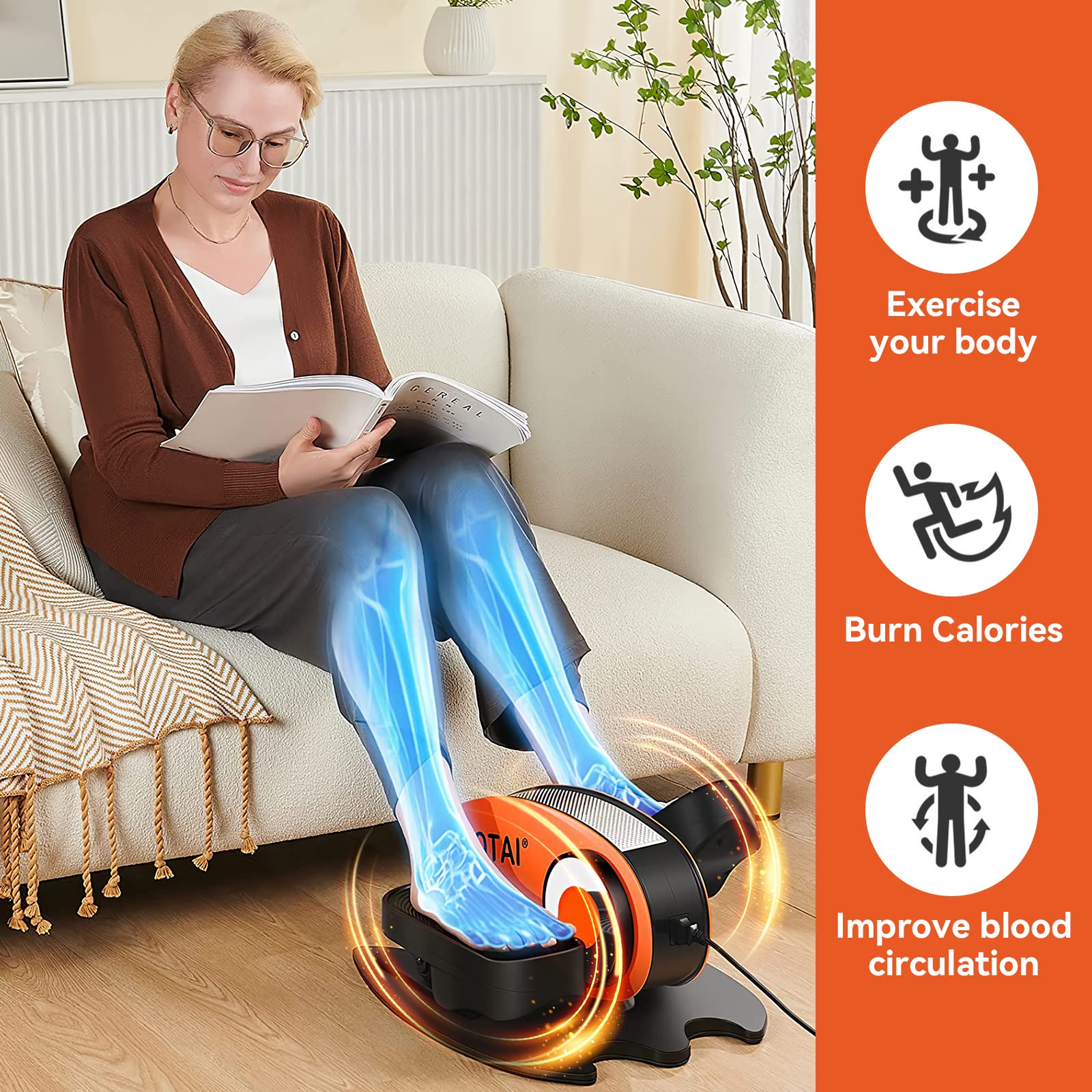Under Desk Elliptical Trainer - Electric Foot Pedal Exerciser for Leg Circulation & Massage, Portable Home & Office Fitness Equipment with Remote & LCD Display - Perfect for Seniors, Sedentary Workers & Physical Therapy Recovery