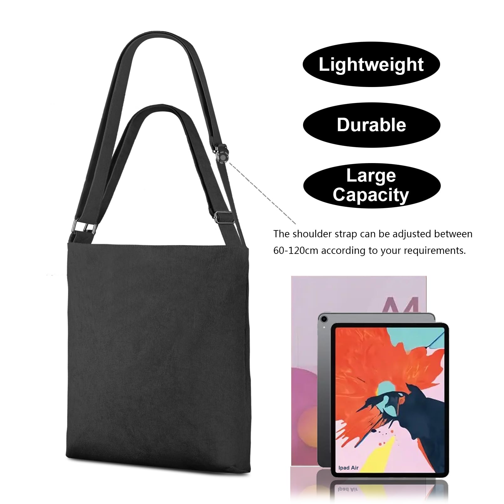 Kememo Women's Crossbody Hobo Bag - Corduroy Tote with Zipper Closure, Large Capacity Shoulder Purse for Work, School & Shopping | Stylish Everyday Handbag for Women & Girls