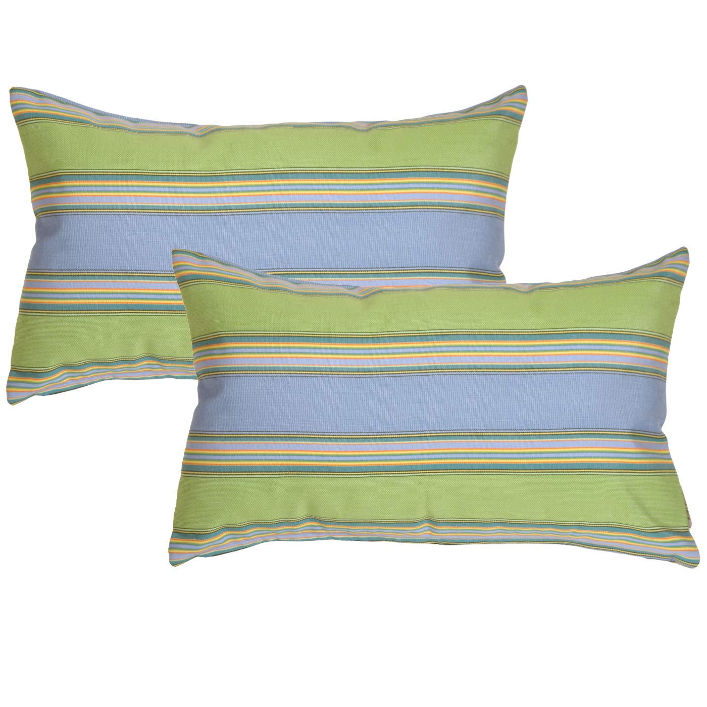 Sunbrella Outdoor Pillow Set of 2 - 12x19 Inch Bravada Limelite Pattern with Insert - Waterproof & UV Resistant Cushions for Patio, Poolside, Garden Furniture Decor