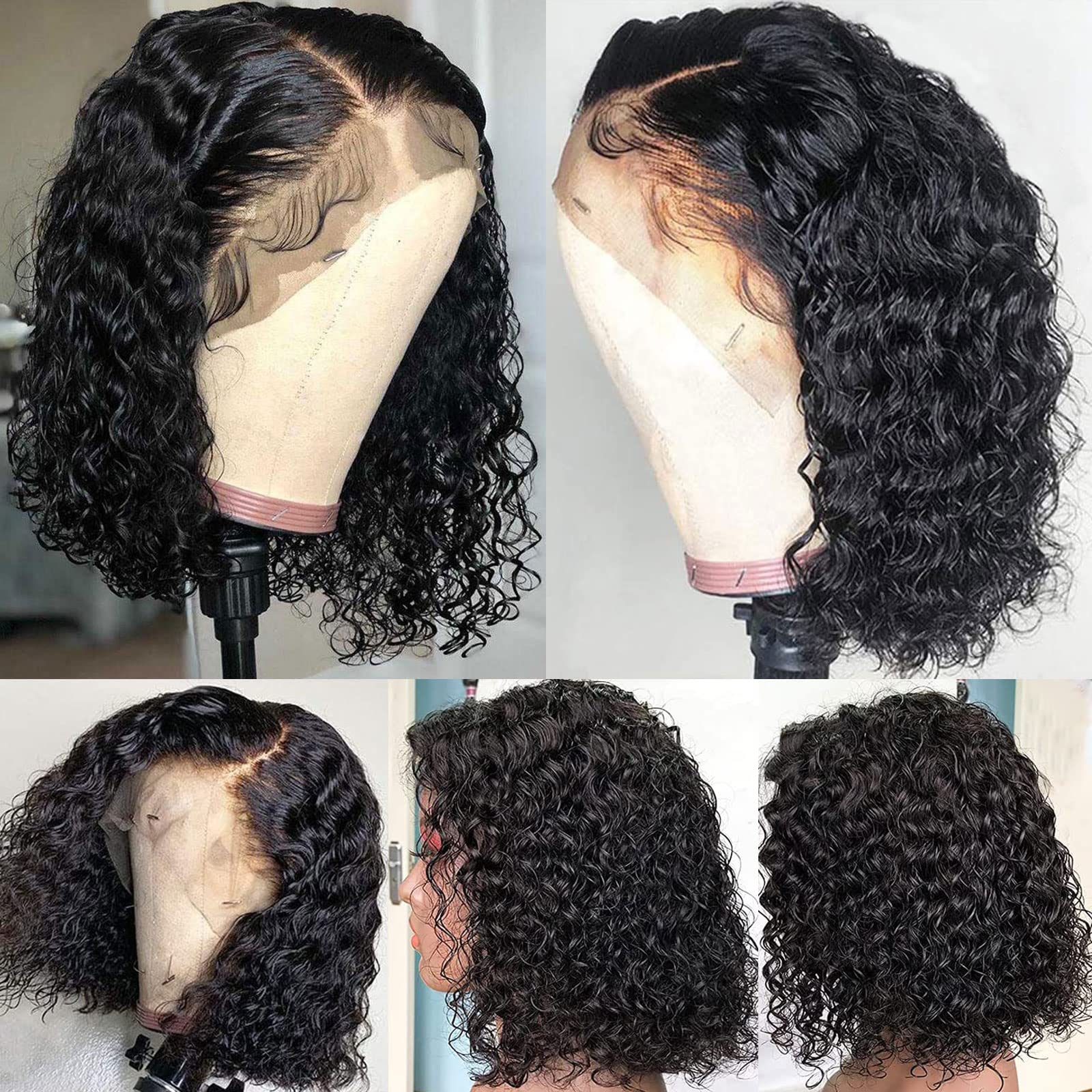 10 Inch Short Curly Bob Lace Front Wig - 13x4 HD Transparent Human Hair Wig for Women | Pre-Plucked Glueless Water Wave Bob Wig | Perfect for Daily Wear, Cosplay & Special Occasions