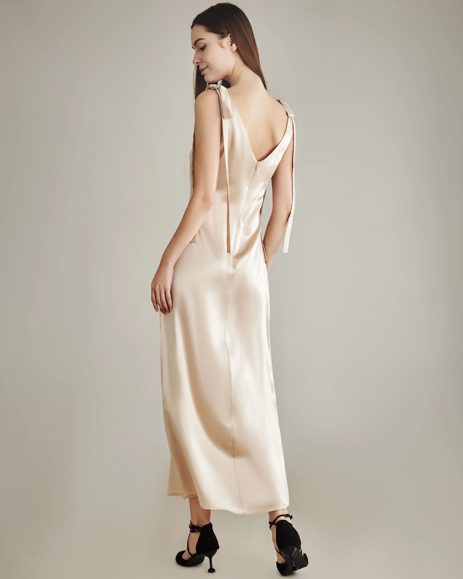 Elegant Shoulder Tie Silk Slip Dress for Women - Perfect for Evening Parties, Date Nights & Special Occasions
