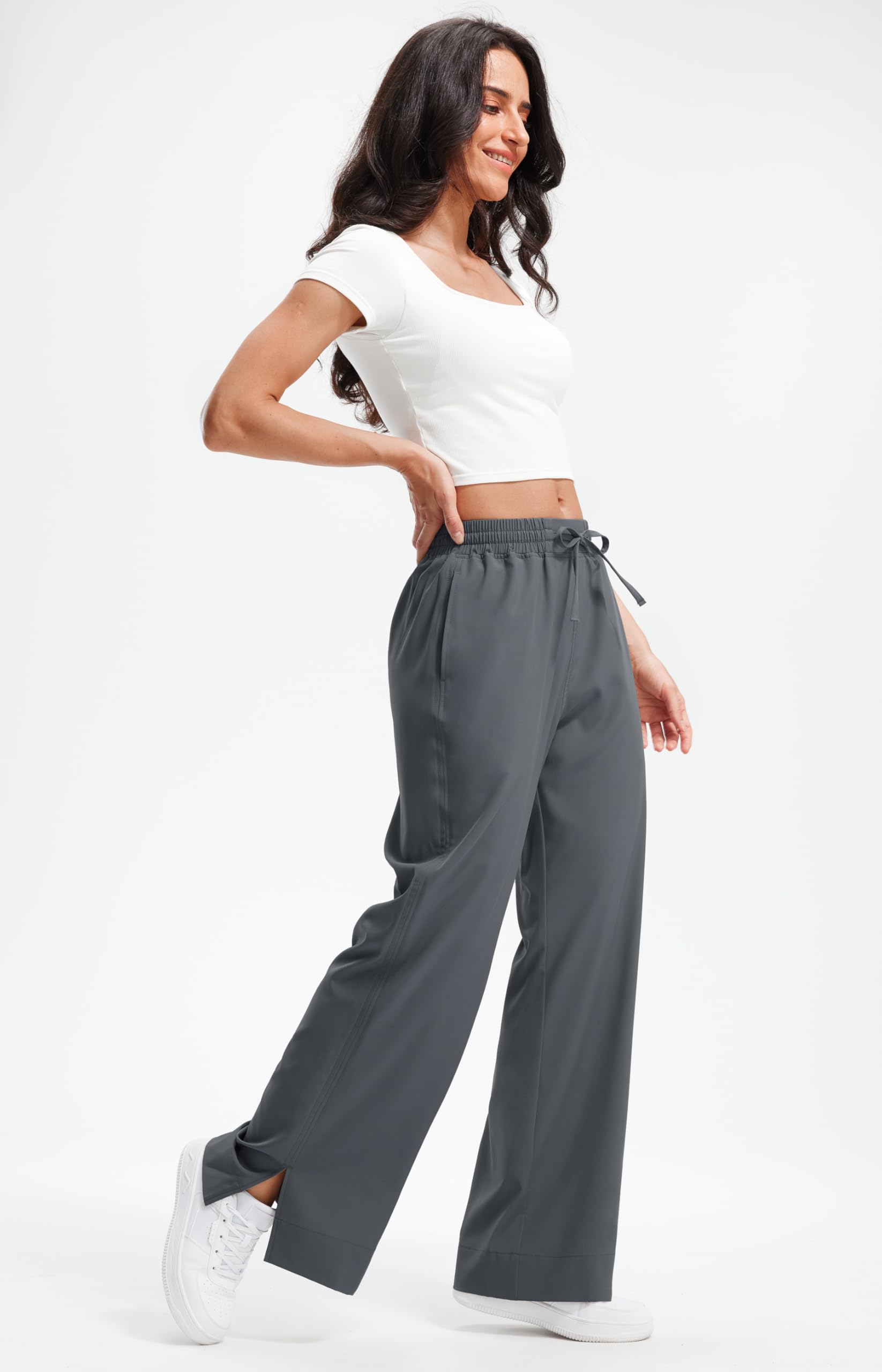 Libin Women's Lightweight Wide Leg Pants - High Waisted Casual Work Pants with Pockets, Lounge Flowy Trousers in 27