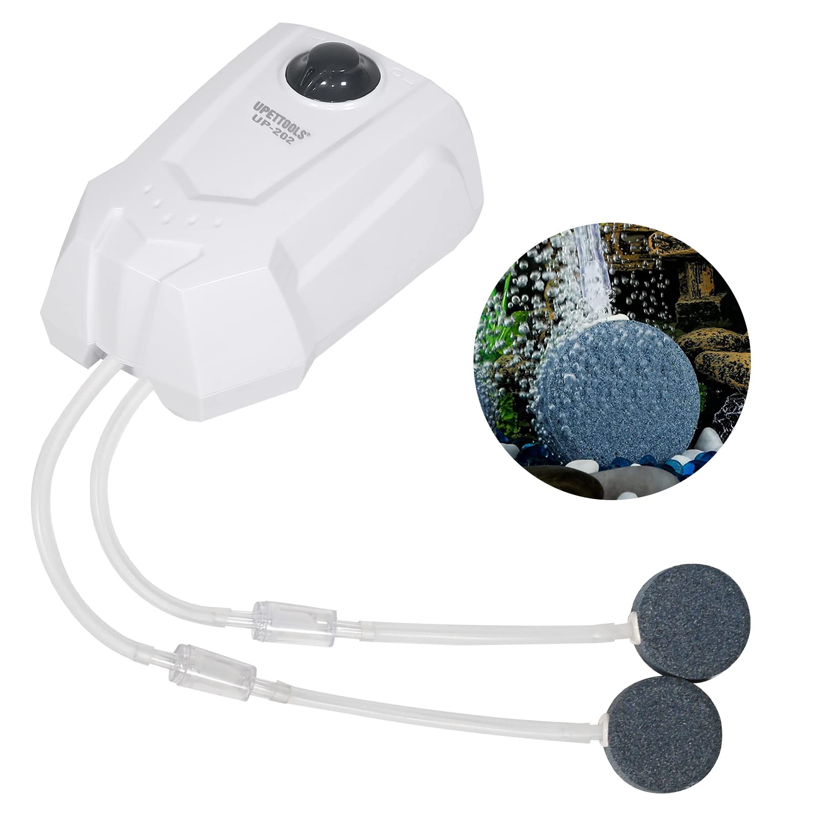 Adjustable Aquarium Air Pump with Dual Outlets - Quiet Oxygen Pump for 20-220 Gallon Fish Tanks - Includes Accessories for Freshwater & Saltwater Aquariums - Perfect for Home, Office, or Pet Store Use
