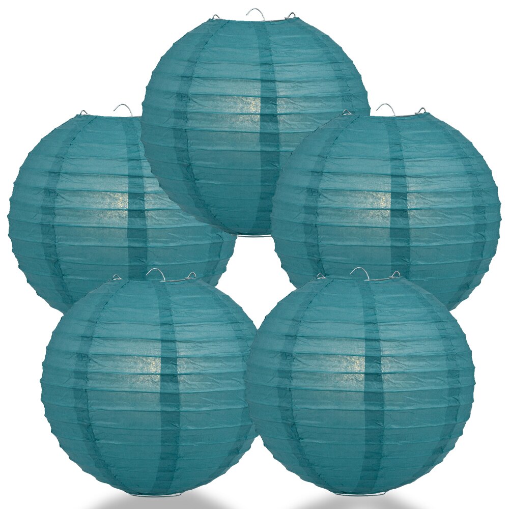 5 Pack 20 Inch Tahiti Teal Parallel Ribbing Round Paper Lanterns - Decorative Party Lights for Weddings, Baby Showers & Home Decor