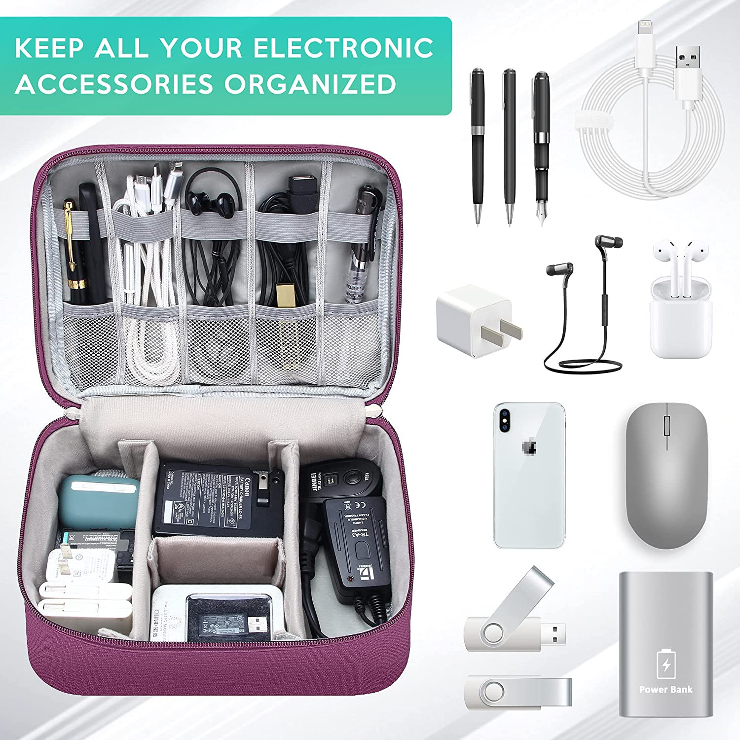 Waterproof Travel Cable Organizer Bag - Portable Electronics Accessories Case for Chargers, Cables & Small Gadgets | Perfect for Business Trips, Camping & Daily Commute