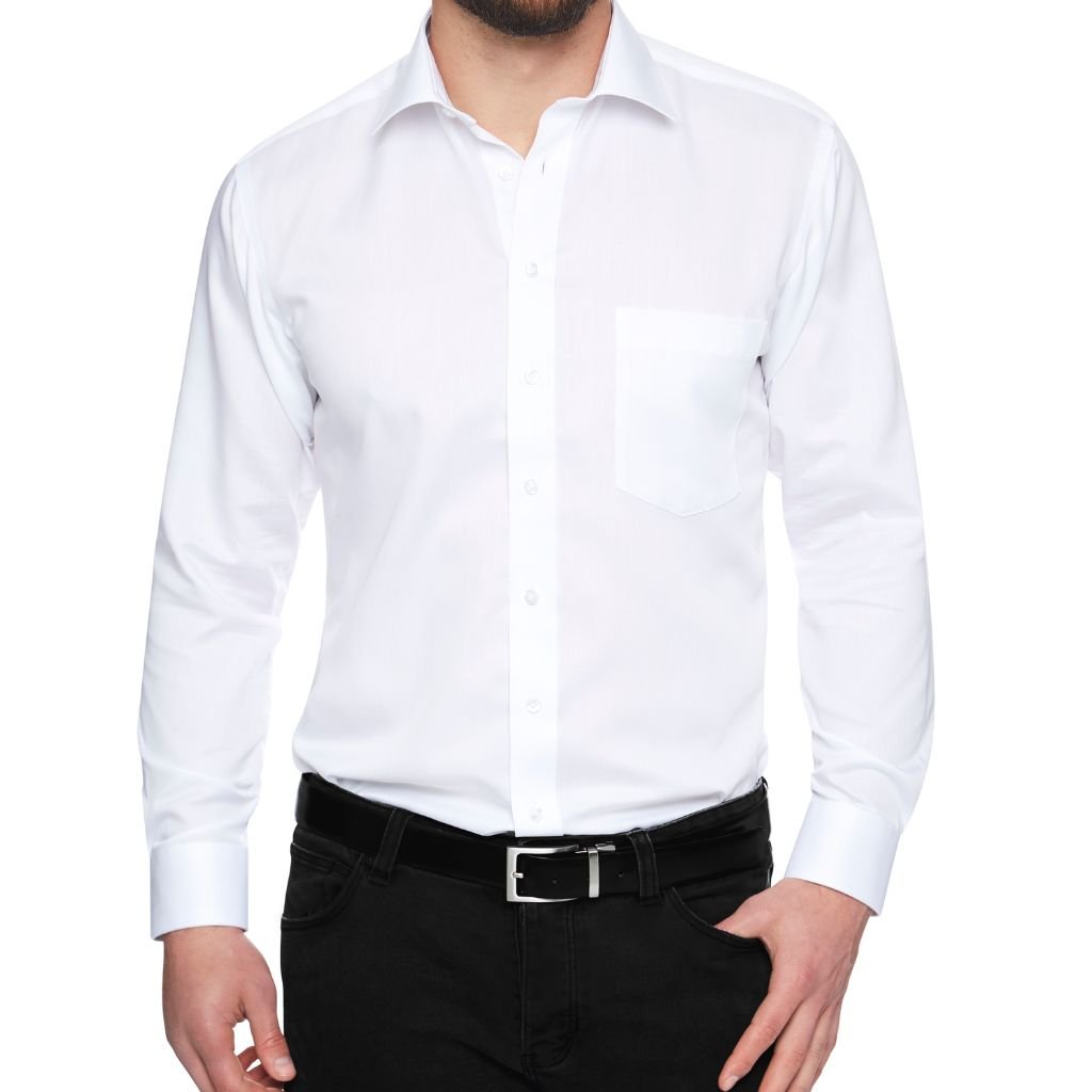 ABELARD Super Non-Iron Cotton Twill Shirt for Men - White - Comfortable Business Casual Shirt for Office, Travel & Formal Occasions