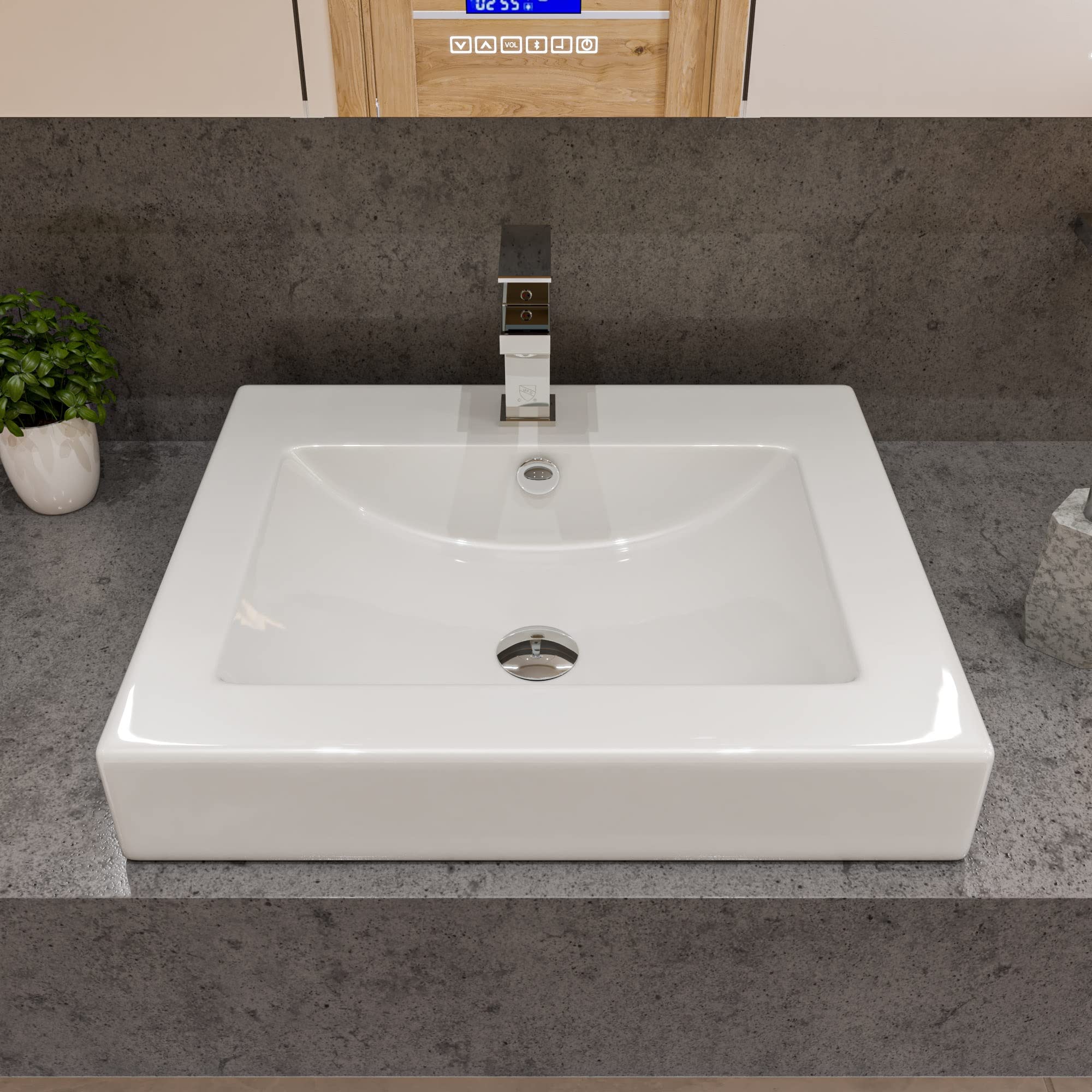 ALFI ABC701 White Ceramic Bathroom Sink - Modern Drop-in Vanity Basin for Powder Room & Guest Bath Installation