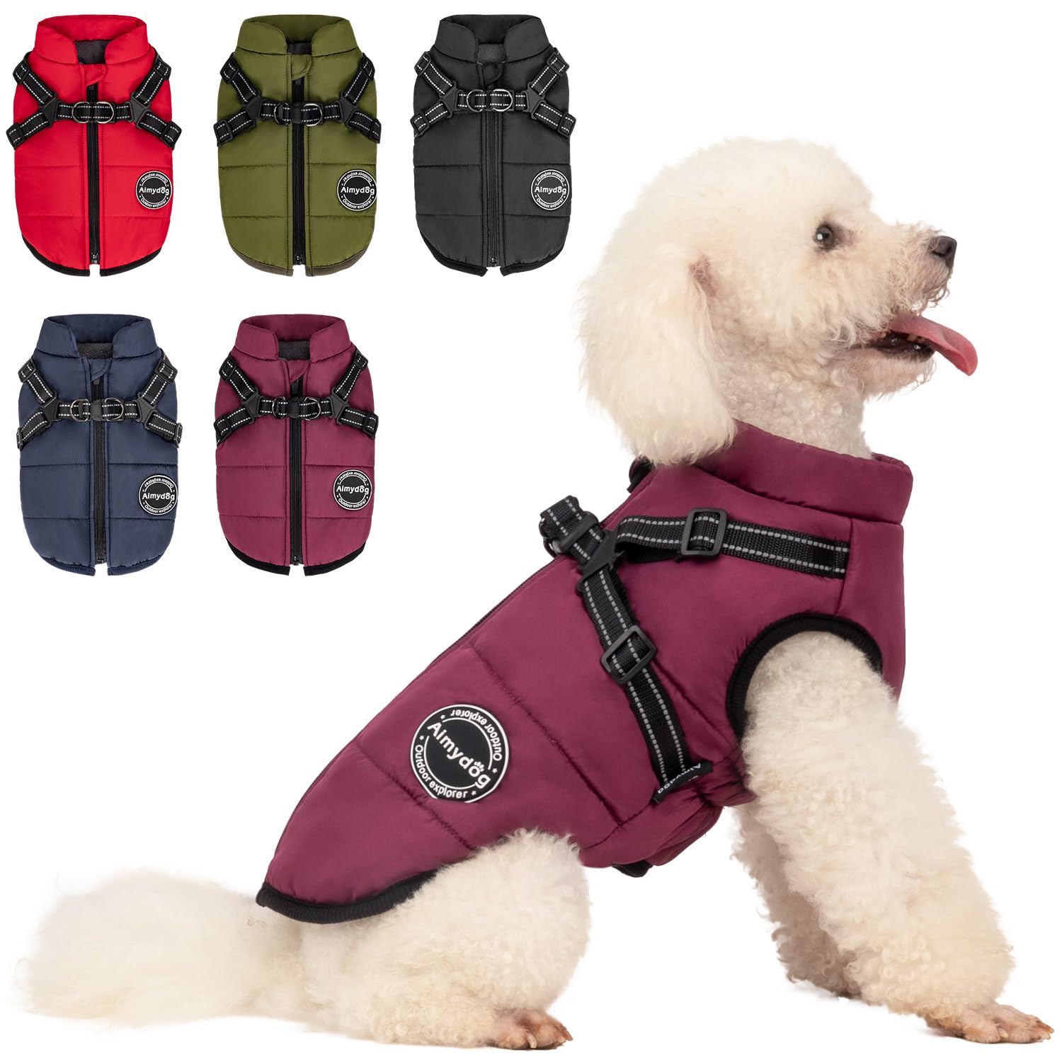 Warm Winter Dog Coat for Small Dogs - Fashionable & Waterproof Windproof Pet Jacket with Built-in Harness, Reflective Adjustable Vest - Perfect for Cold Weather Walks, Outdoor Adventures & Nighttime Safety (Purple)