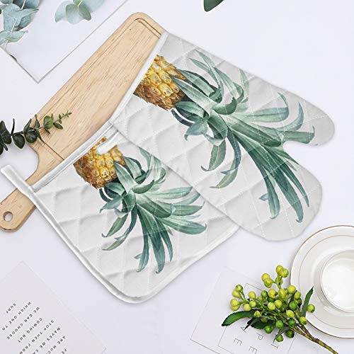 Heat Resistant Non-Slip Pineapple Oven Mitt & Pot Holder Set - Chic Kitchen Decor for Baking, BBQ, Grilling & Cooking - Tropical Fruit Themed Kitchen Accessories for Home & Outdoor Use