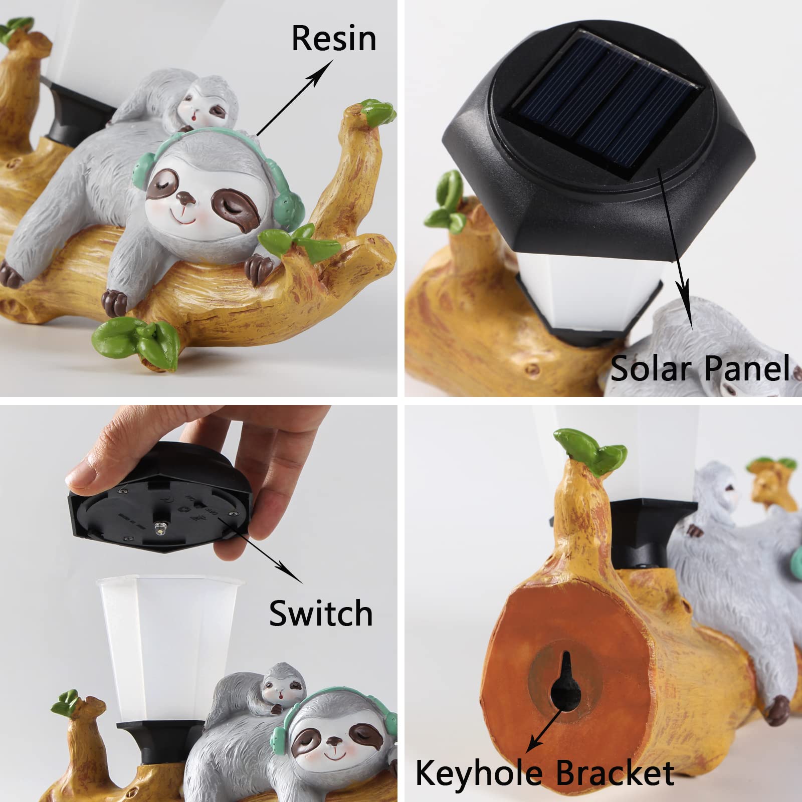 Solar Powered Outdoor Hedgehog Garden Statues - Waterproof Resin Animal Figurines for Patio, Backyard & Lawn Decor - Unique Gift Idea for Adults & Kids - Perfect for Garden Lighting, Pathway Marking & Landscape Decoration (Sloth Design)