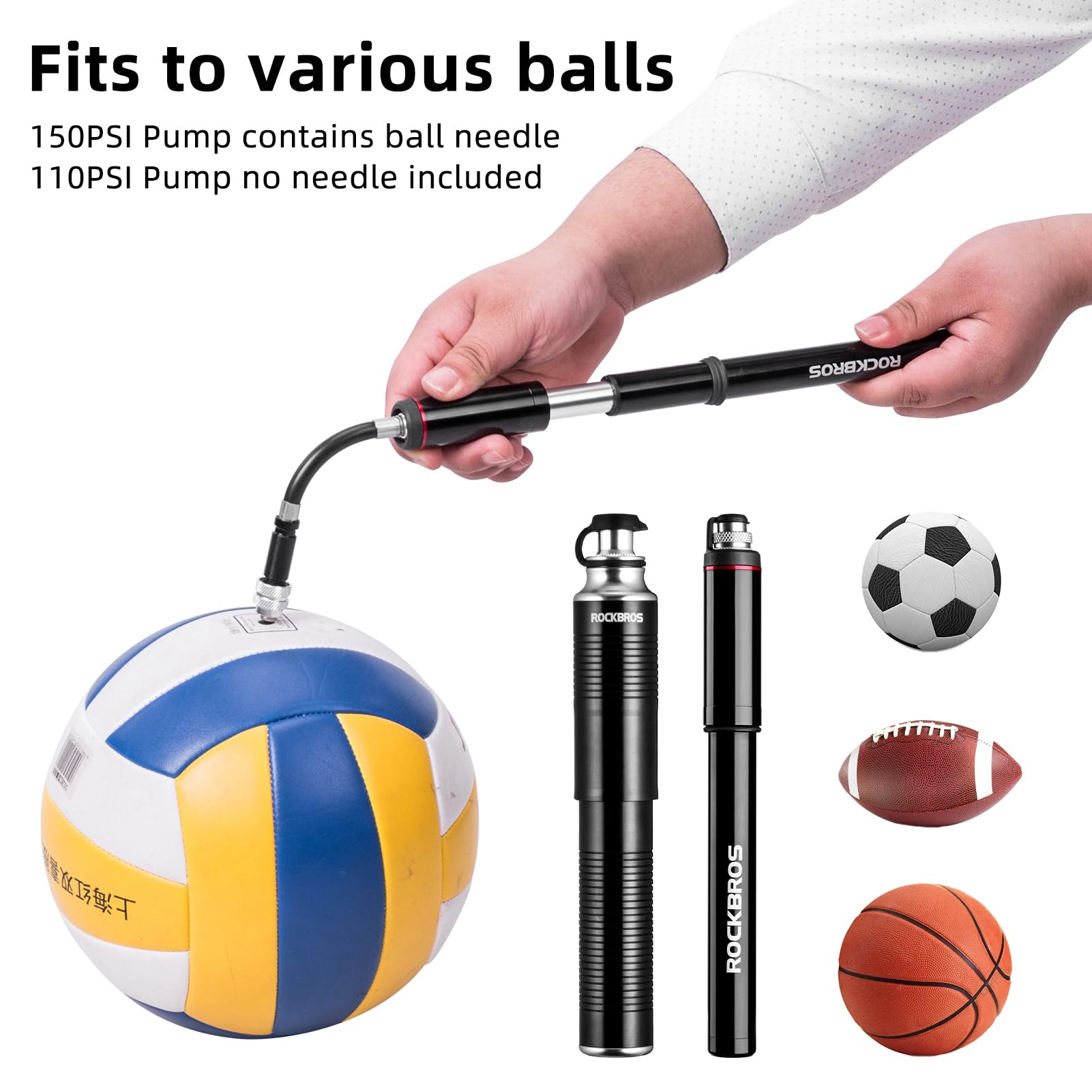 ROCKBROS Mini Bike Pump - Portable Bicycle Tire Pump 110/150 PSI for Presta & Schrader Valves - Compact Hand Pump for Road Bikes, Mountain Bikes & Cycling Accessories - Perfect for Emergency Repairs & On-the-Go Inflation