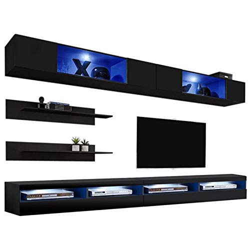 Modern Floating TV Stand with Storage & LED Lights - Wall-Mounted Entertainment Center for Living Room & Bedroom - I3 35TV Console with Shelves - Perfect for Small Spaces & Home Theater Setup - Black