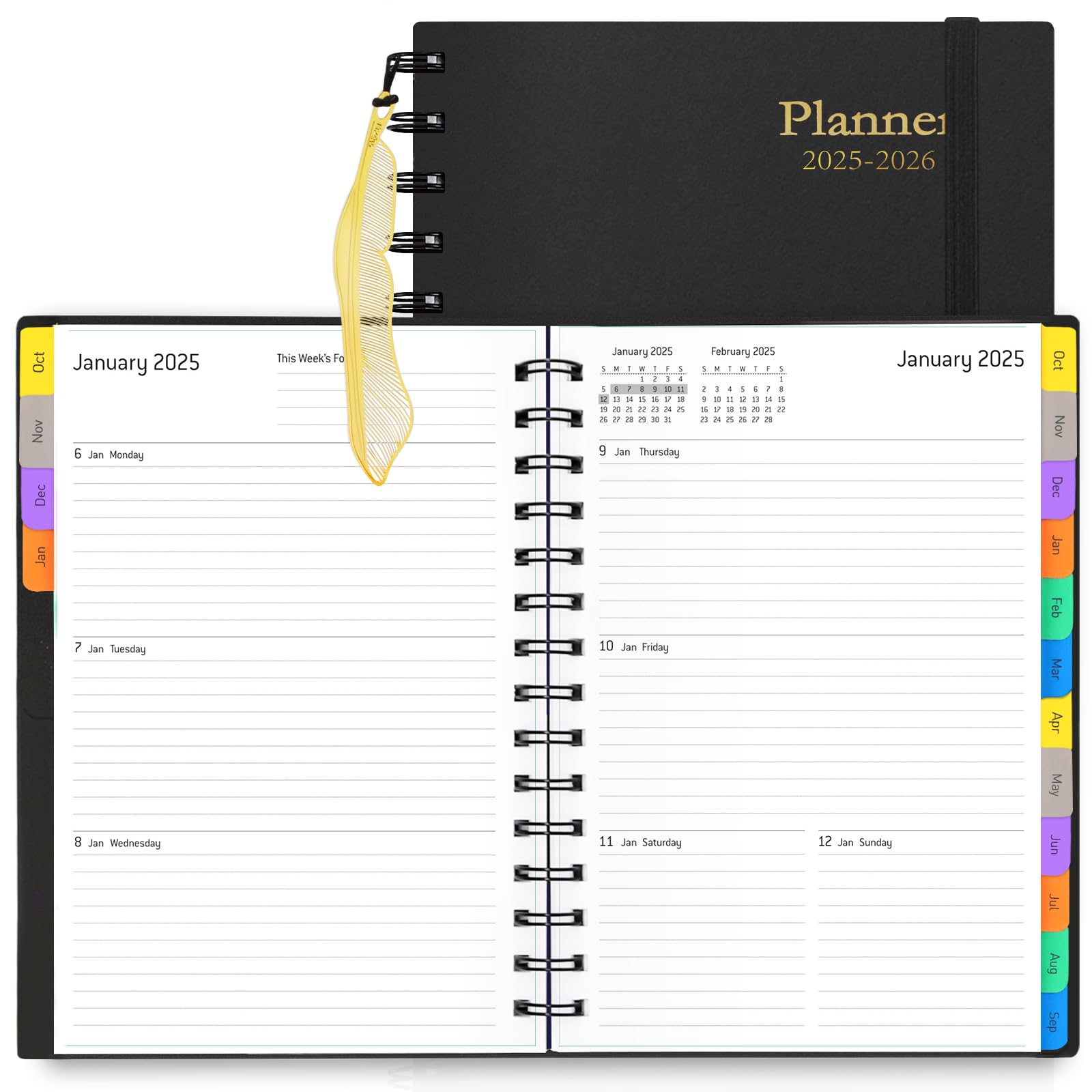 2025-2026 18-Month Daily Planner with Tabs - Spiral Bound Calendar Organizer for Yearly, Monthly & Weekly Planning (Jan 2025-Jun 2026) | Flexible Cover, 100GSM Thick Paper, A5 Size | Perfect for Work, School & Personal Time Management | Black
