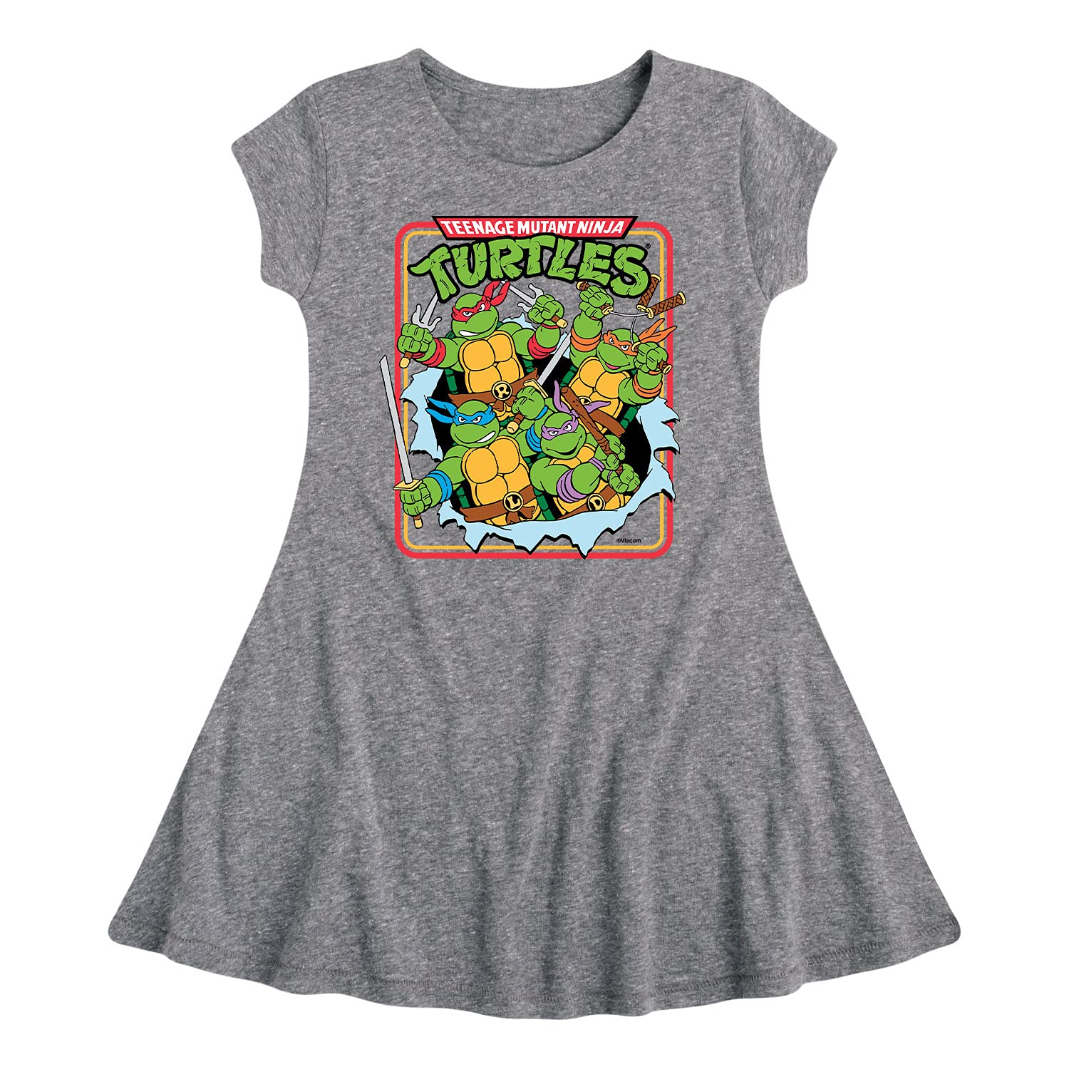 Teenage Mutant Ninja Turtles Girls Fit and Flare Cap Sleeve Dress - TMNT Graphic T-Shirt Dress for Cosplay, Birthday Parties & Casual Wear