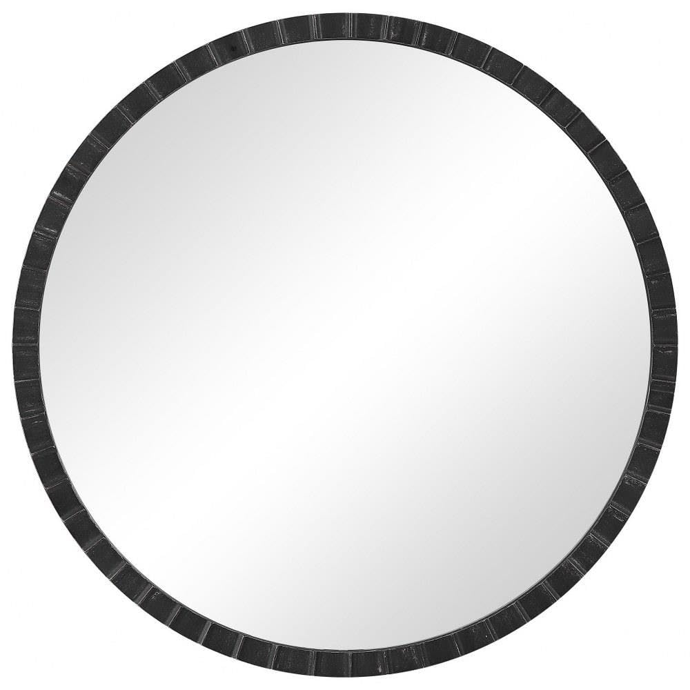 34 Inch Round Industrial Mirror - Vintage Style Wall Decor for Living Room, Bedroom, or Entryway - Dandridge Brand