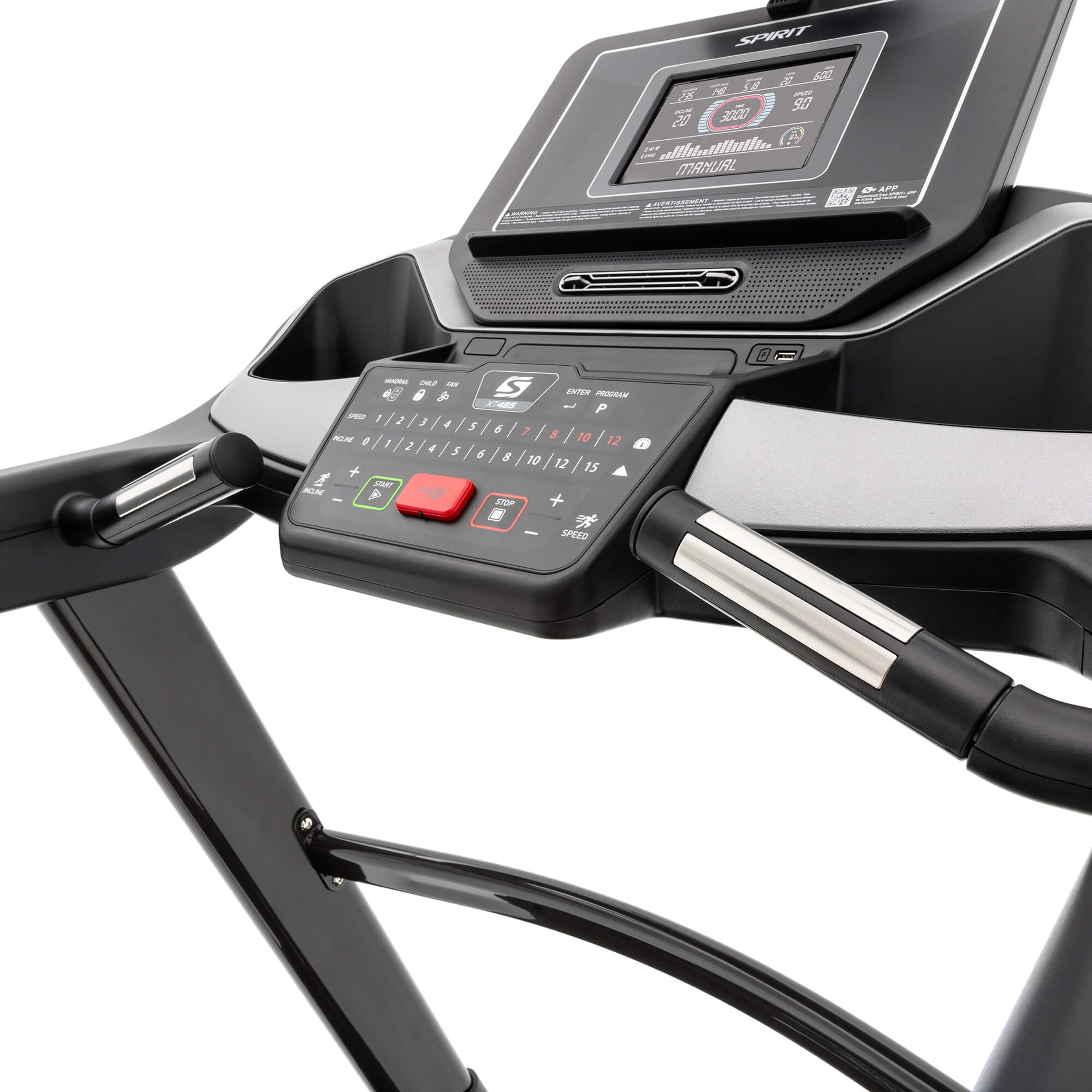 Spirit Fitness XT485 Folding Treadmill for Home Gym - Electric Incline Running Machine with LCD Display & Bluetooth Speakers - Perfect for Cardio Workouts & Indoor Running Training