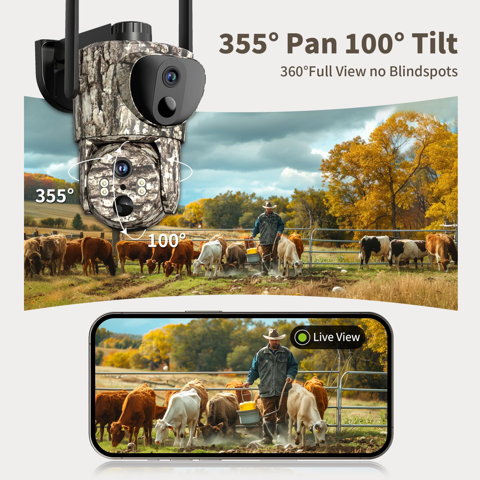 4G LTE Cellular Trail Camera with Dual Lens & Built-in SIM Card - 2K 360° Live View Game Camera, No-Glow IR Night Vision, Motion Activated, Solar Powered, Remote Phone Access - Perfect for Wildlife Monitoring, Home Security & Outdoor Surveillance