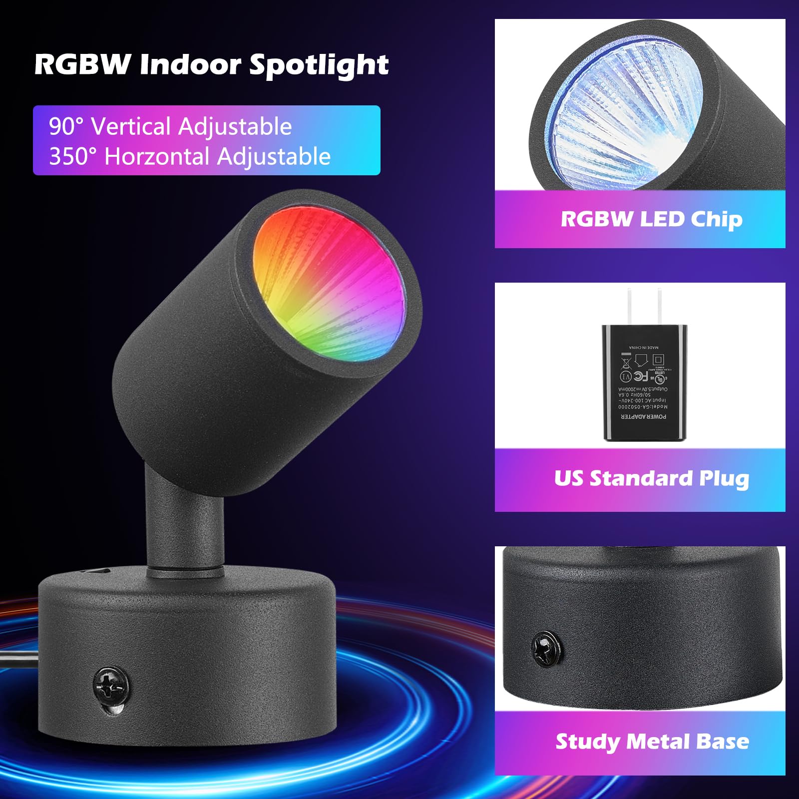 2 Pack RGBW LED Spot Lights - Remote Control Accent Lighting for Indoor Plants & Decor