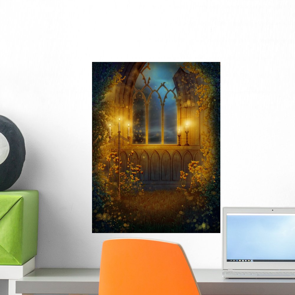 Wallmonkeys WM334854 Castle Ruins with Candles Peel & Stick Wall Decal - 18x14 Inches - Gothic Home Decor for Living Room, Bedroom, or Office
