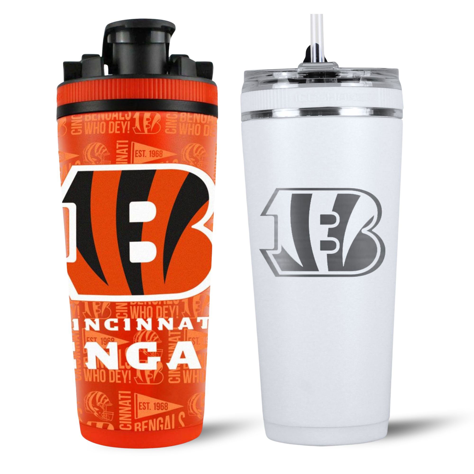 Cincinnati Bengals 4D Shaker & Flex Bottle Bundle - NFL Team Sports Water Bottle Set for Gym, Workout & Tailgating - Perfect for Football Fans & Hydration On The Go