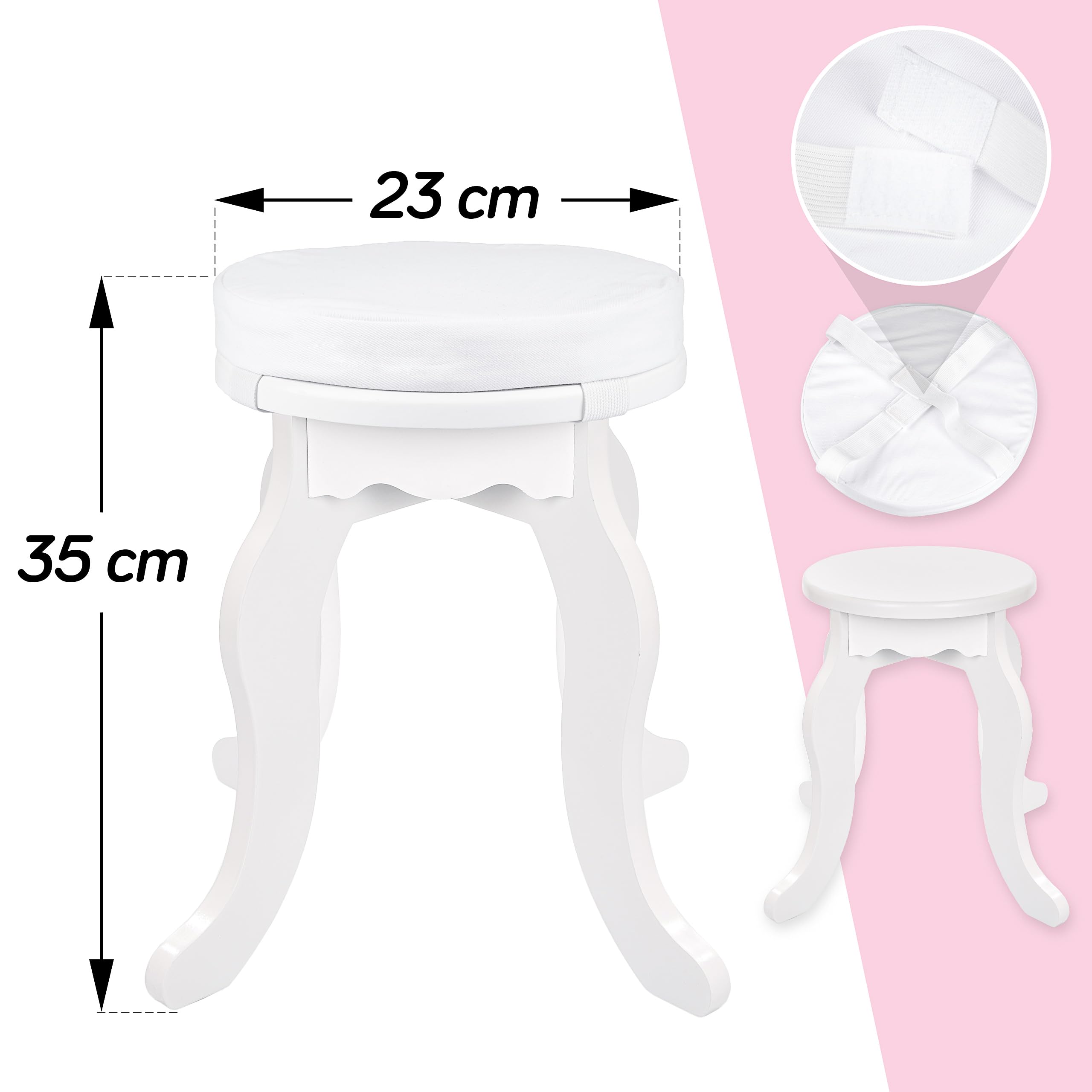 Wooden Kids Vanity Set with Mirror & Accessories - White Makeup Dresser Table with Drawers - Educational Toy for Girls Ages 3-6 Years (GS3302) - Perfect for Pretend Play, Birthday Gifts & Bedroom Decor
