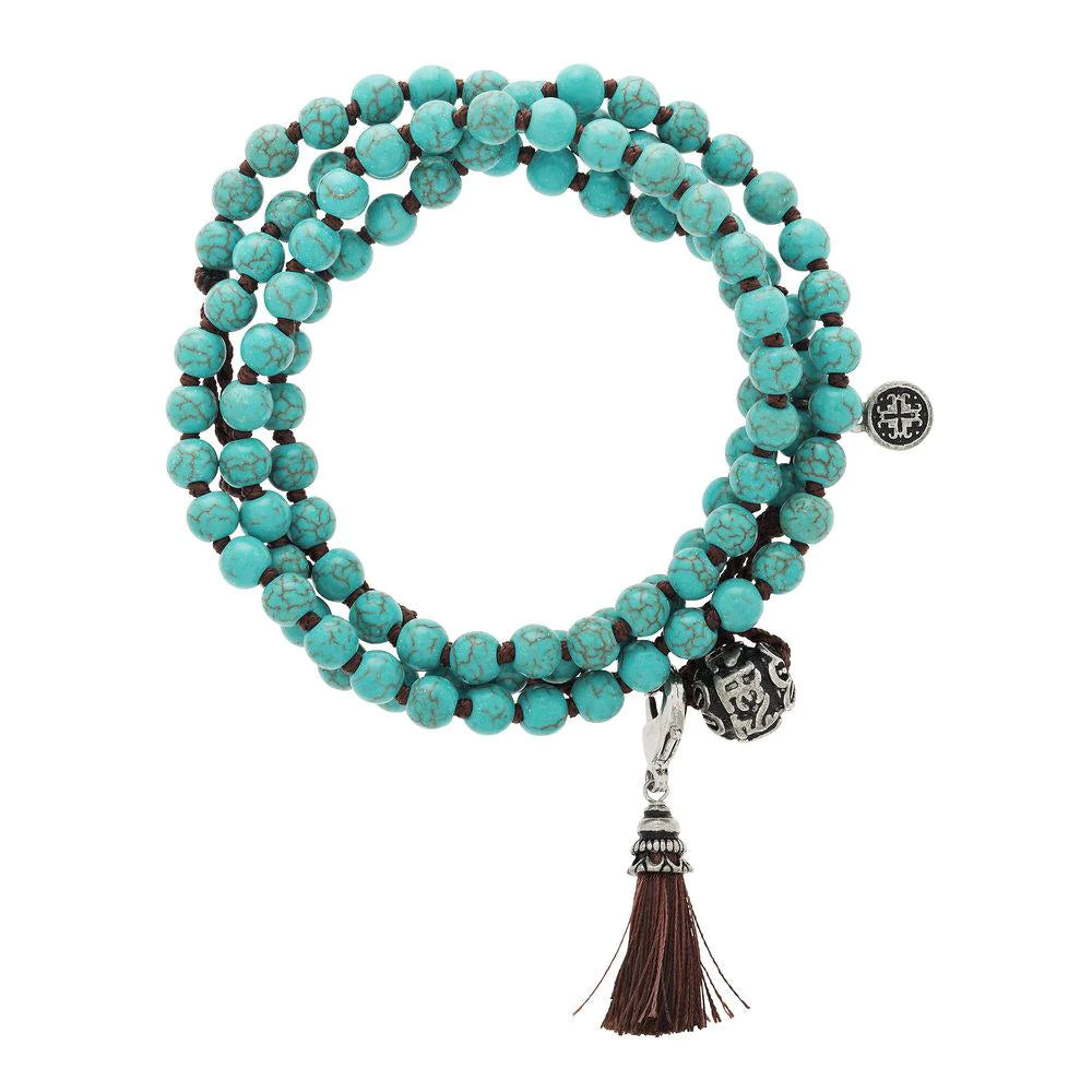 Howlite Turquoise Gemstone Knotted Wrap Mala - Meditation & Yoga Beaded Bracelet for Stress Relief & Spiritual Healing